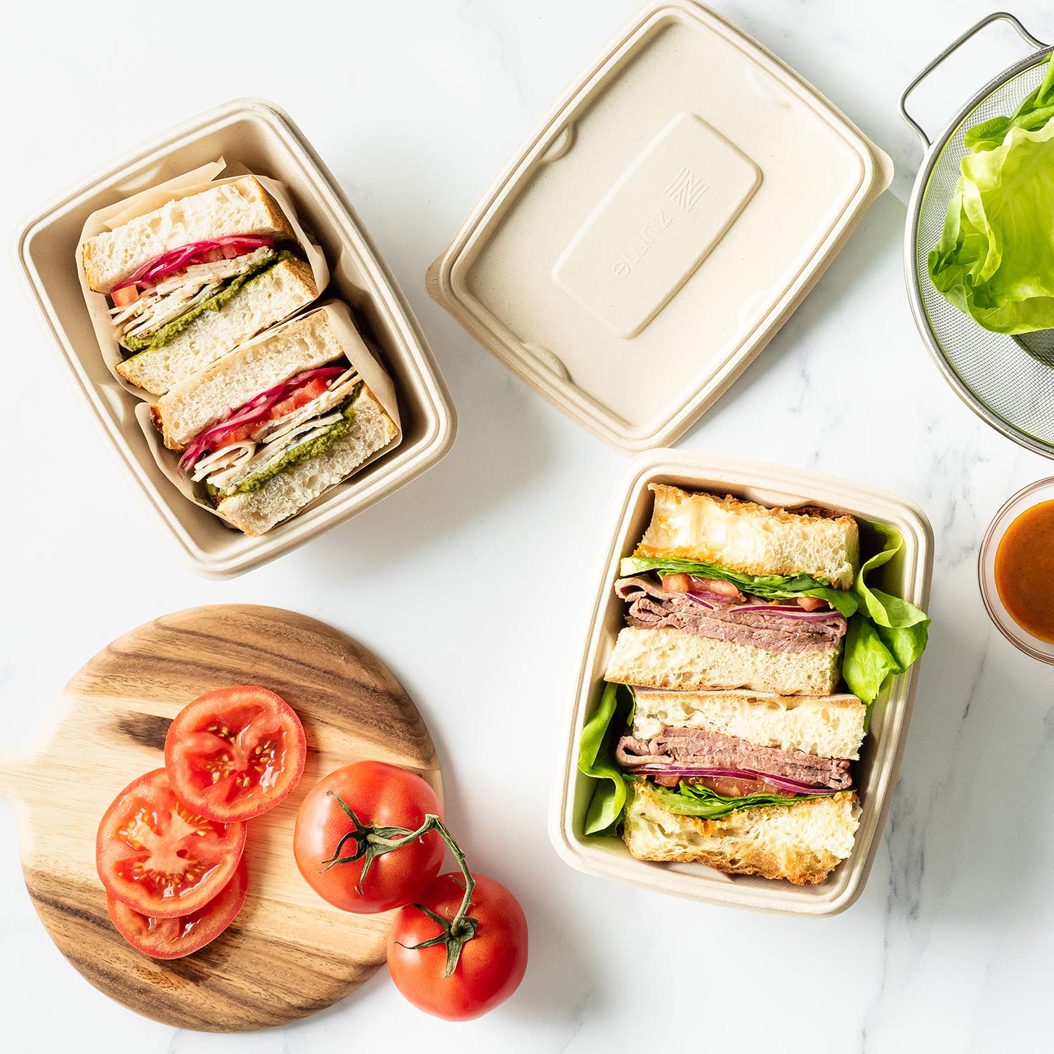 Zume Premium Compostable, Eco Friendly, Disposable, 24 oz-32oz/750ml-1000ml Rectangular Container Lid, Natural (Pack of 100)