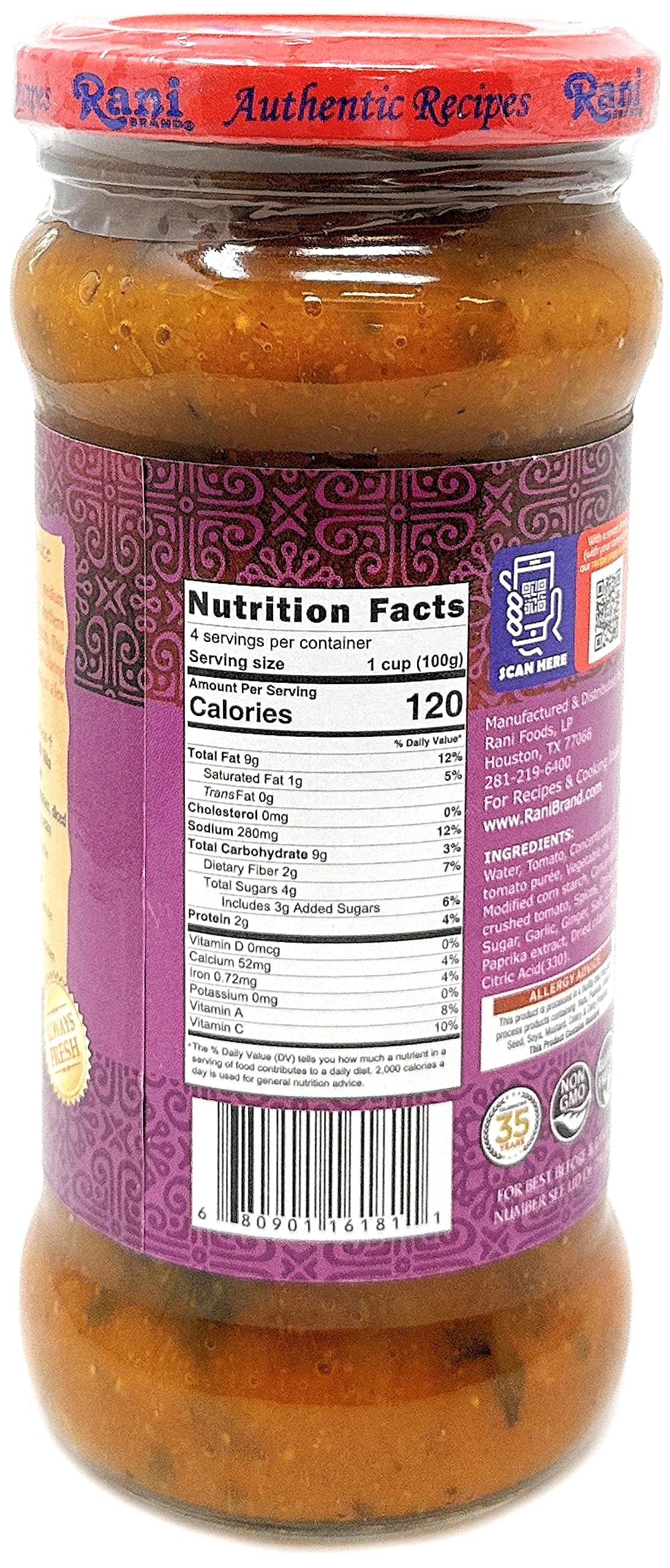 Rani Tikka Vegan Simmer Sauce (Creamy Tomato, Onion & Cilantro) 14oz (400g) Glass Jar ~ Easy to Use | Vegan | No Colors | All Natural | NON-GMO |