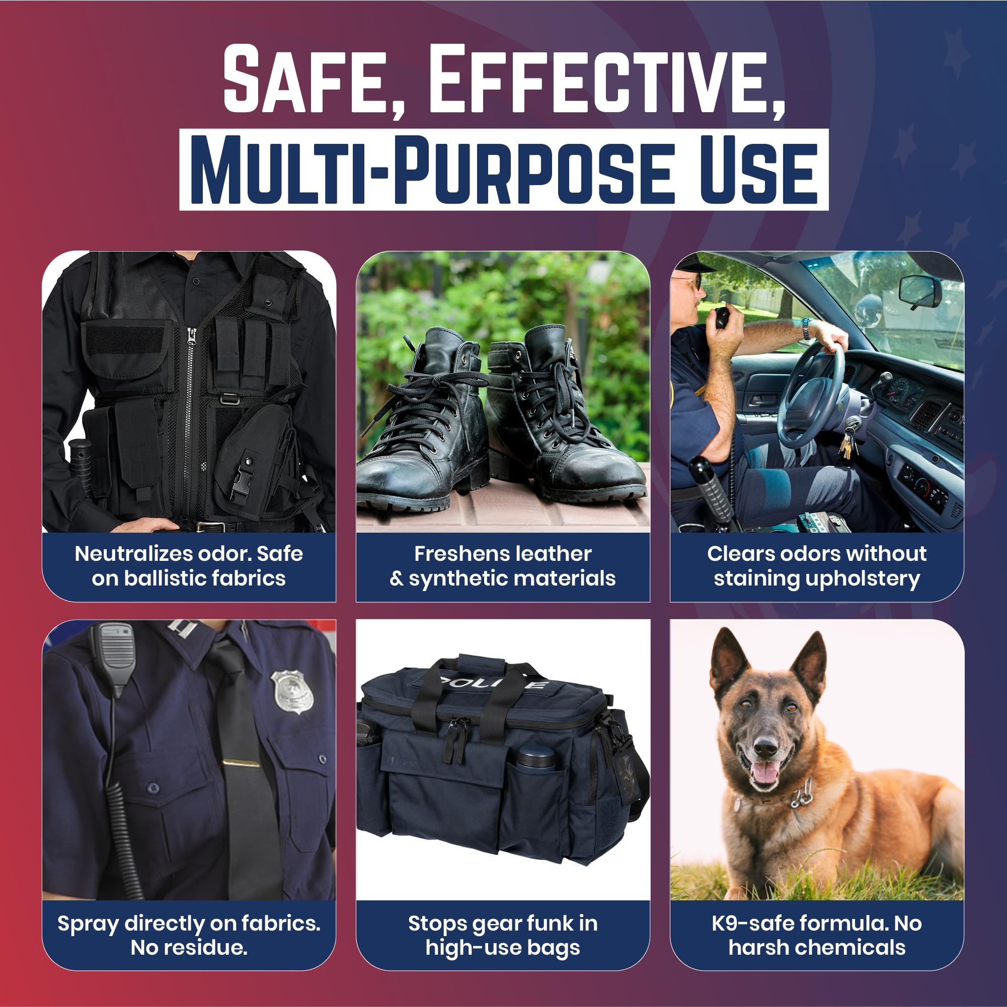 Odor Eliminator Spray for Tactical Gear Vest Carriers Boots and Uniforms Clean Linen Scent 16 fl oz Single Bottle Non Toxic Made in USA