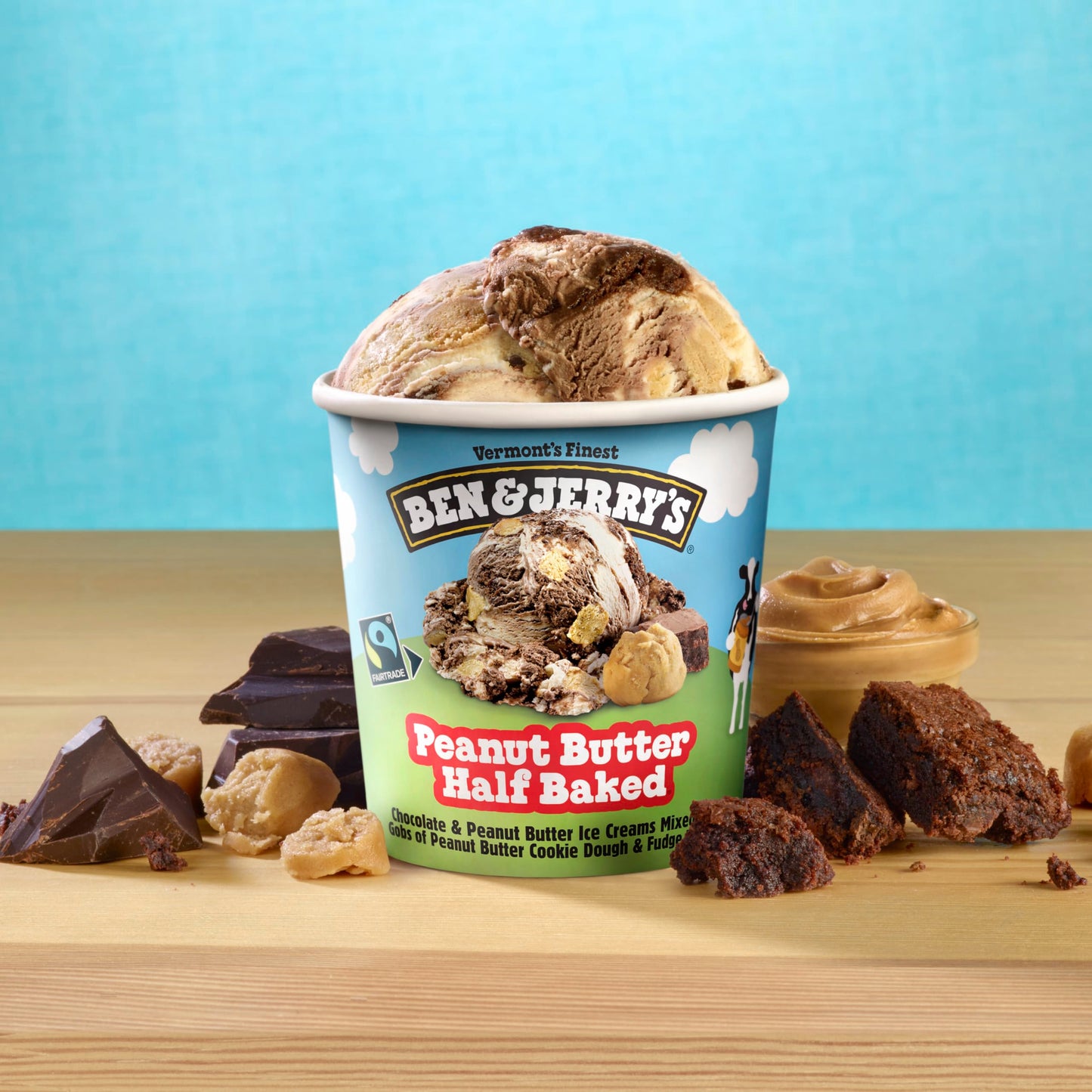 Ben & Jerry's Peanut Butter Half Baked Chocolate & Peanut Butter Ice Cream Pint Non-GMO 16 oz