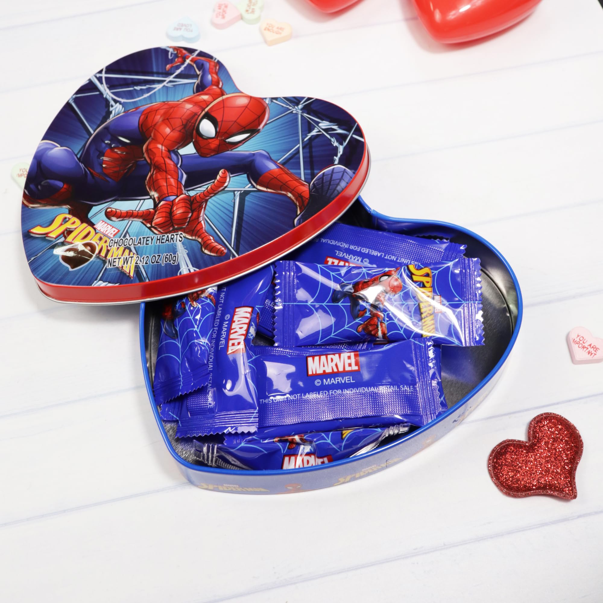 Spiderman Heart Box, 10 Individually Wrapped Chocolatey Candy Assortment, Gift Set, 2.12 Ounces