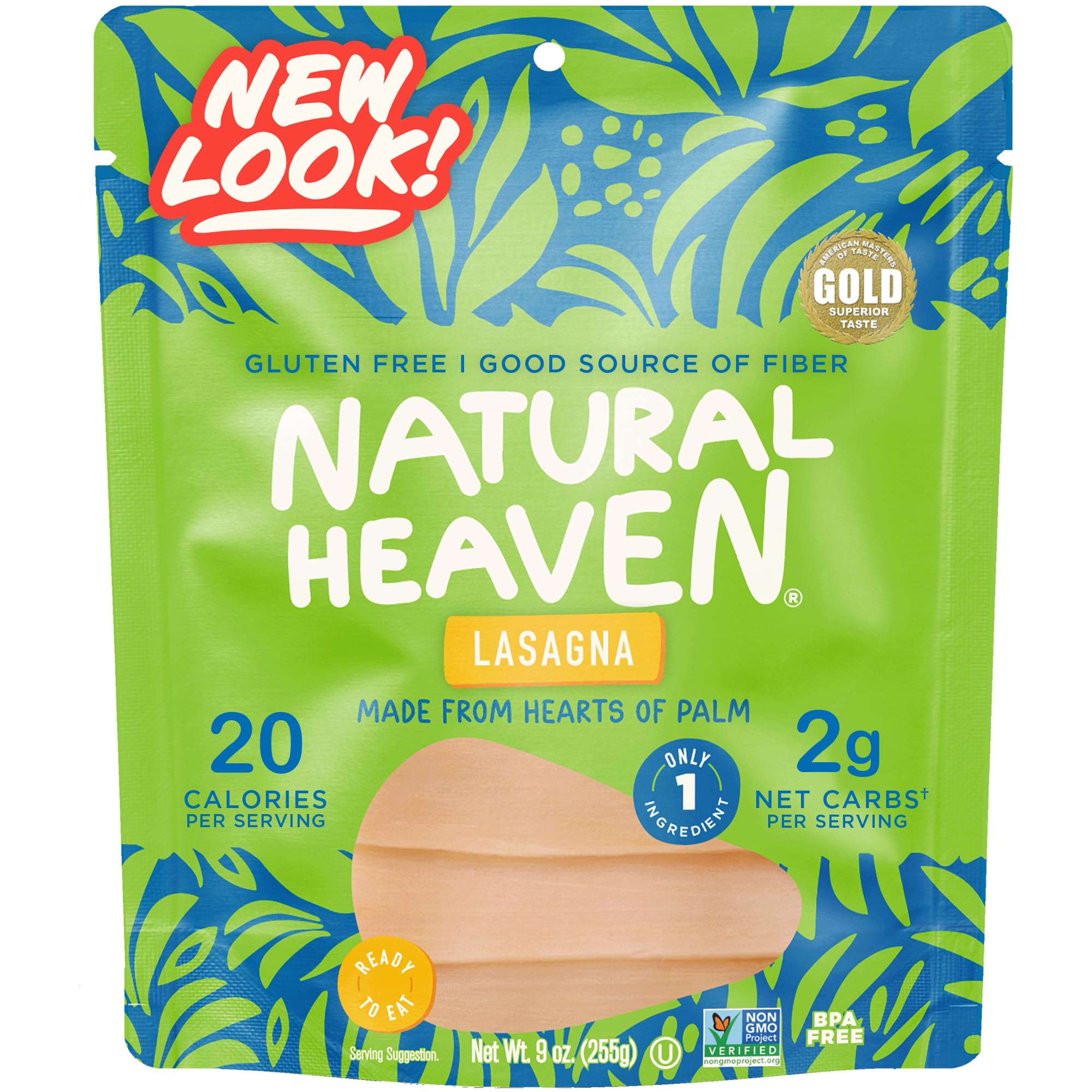 Natural Heaven Lasagna Noodles, Hearts of Palm - Naturally Rich in Potassium, Low-Calorie Veggie Pasta, Keto & Gluten-Free Food, Vegan, 9 Oz Ea