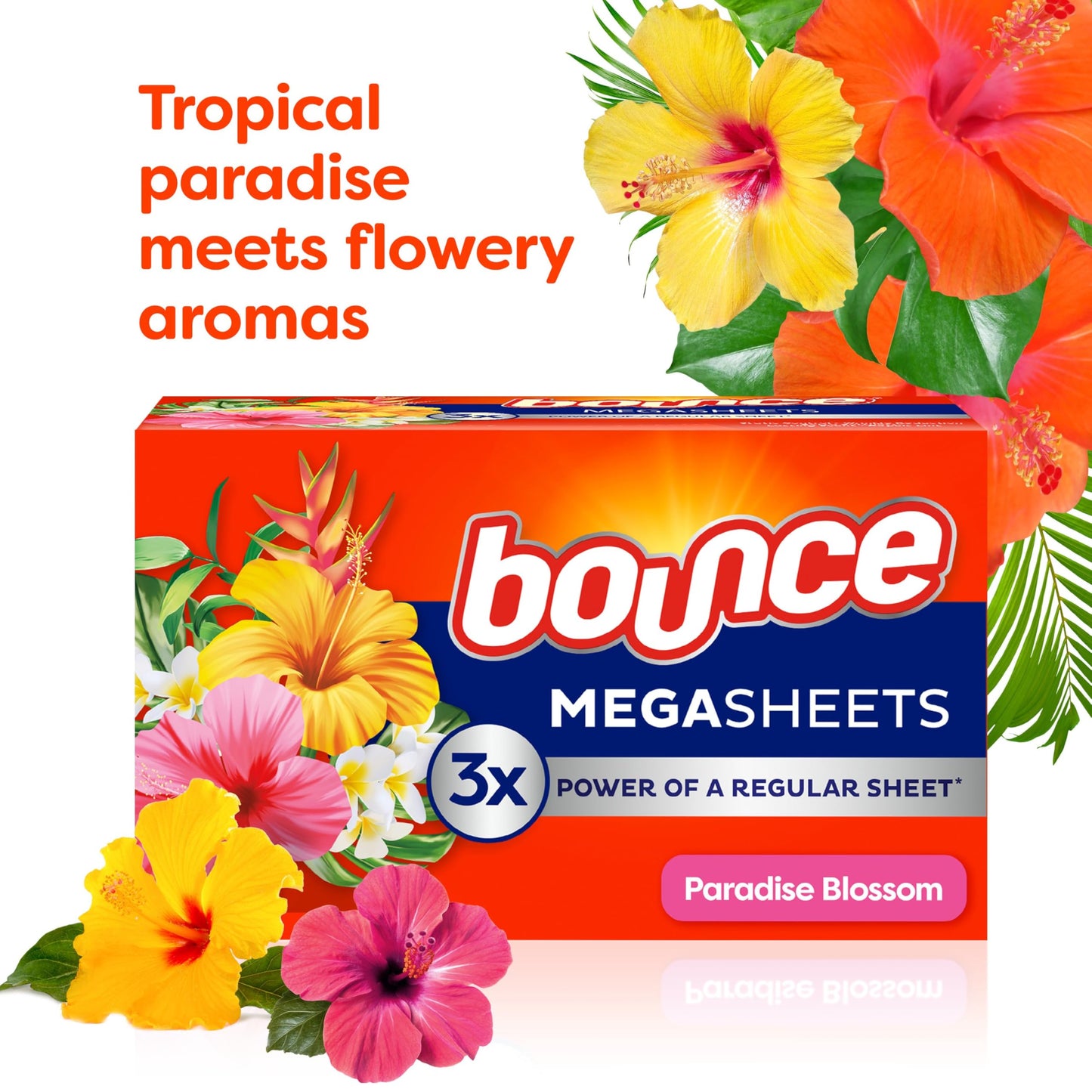 Bounce Mega Dryer Sheets, Paradise Blossom, 180 Count, Mega Fabric Softener Sheets with Static Control, Wrinkle Reduction, Extra Softness, Lasting