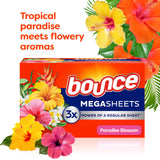 Bounce Mega Dryer Sheets, Paradise Blossom, 180 Count, Mega Fabric Softener Sheets with Static Control, Wrinkle Reduction, Extra Softness, Lasting