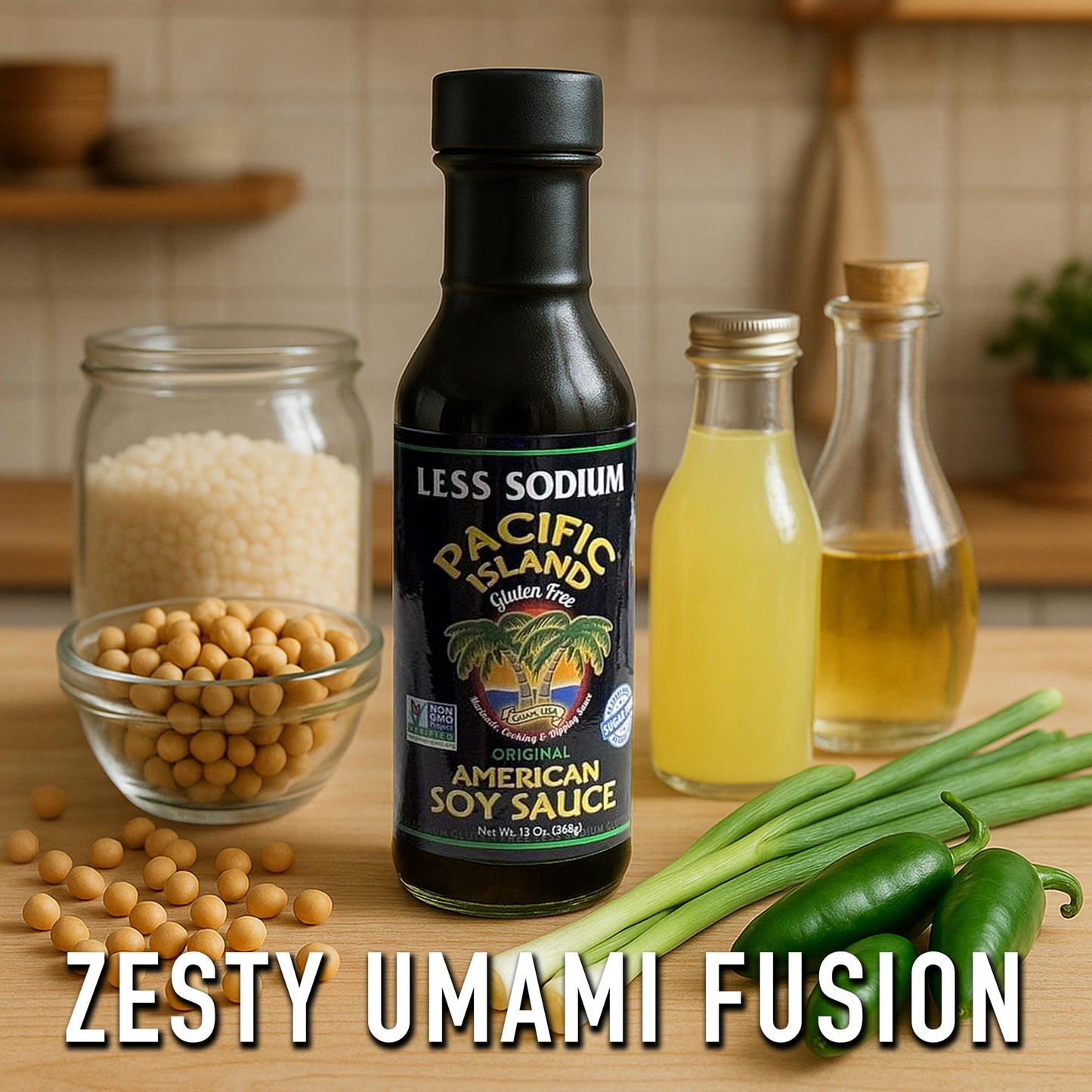 Pacific Island Soy Sauce, American, Fat-Free, Gluten-Free, No Sugars, Certified Non-GMO, No Carbs, MSG-Free, No Corn Starch, No Corn Syrup, Naturally