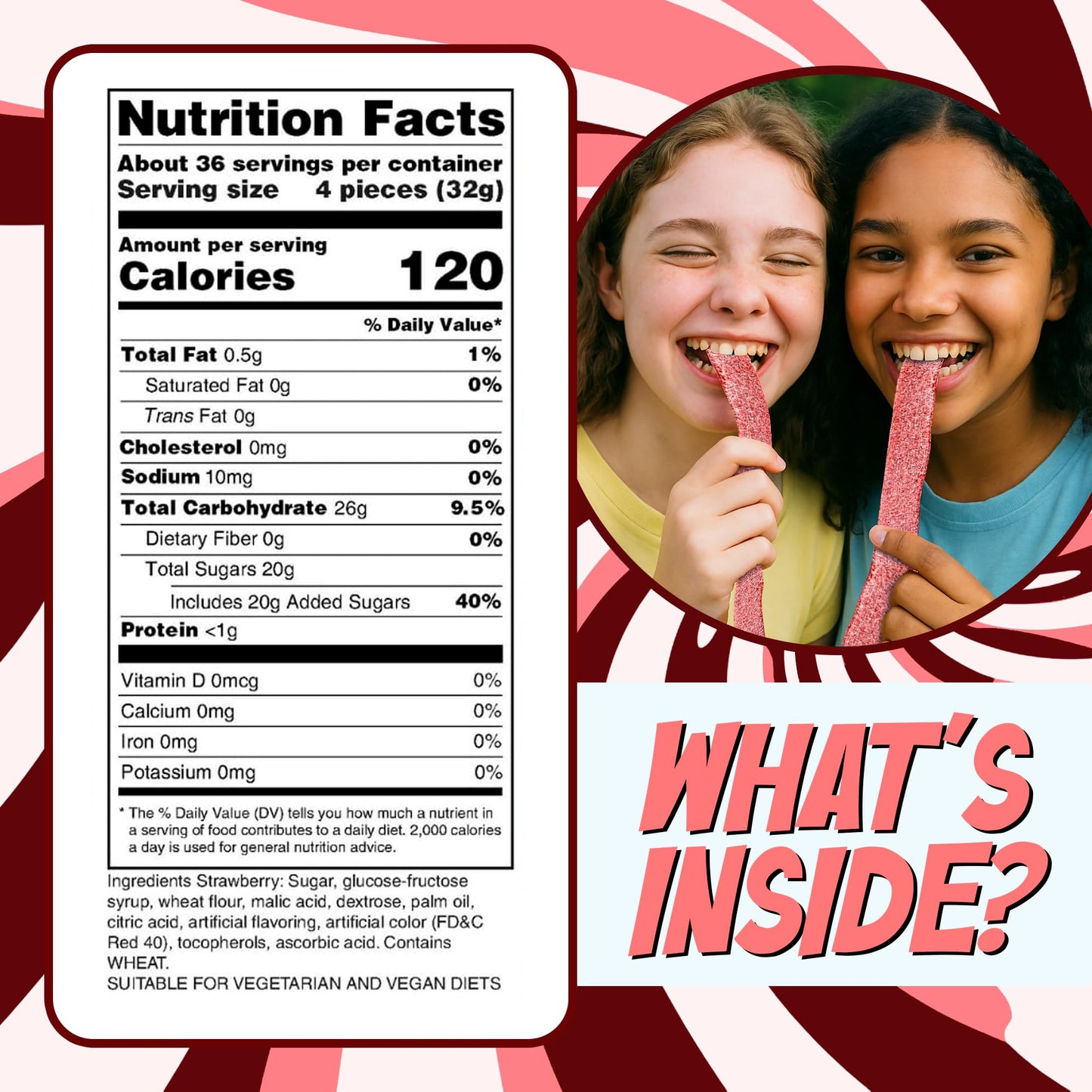 Sour Power Strawberry Candy Belts, 2.5 lb Bulk Tub Resealable, Vegan Strawberry Sour Belts Candy Since 1985, Soft Chewy Sweet Tart, Non-GMO Gelatin