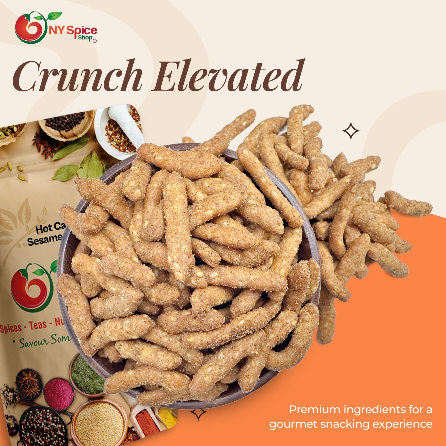 NY Spice Shop Cajun Sesame Sticks - 1 Pound Spicy Cajun Sesame Toasted Snack Mix - Crunchy Hot Flavor Bites - Finger Munchies Savory Party Treats