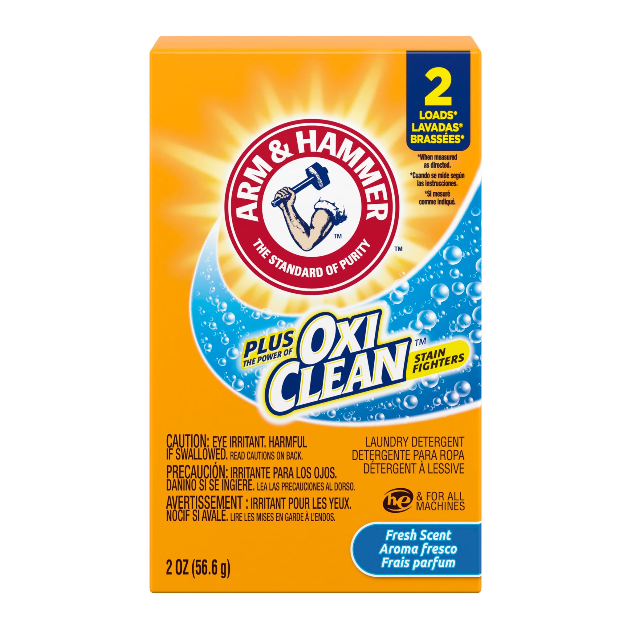 Arm & Hammer plus OxiClean Powder Laundry Detergent Professional, Fresh Scent, Coin Vend 2 oz., 2 Loads, (Case of 156)