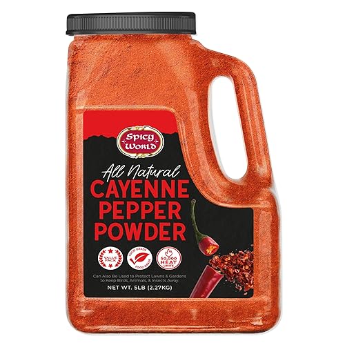 Spicy World Hot Cayenne Pepper Powder Bulk 5 LBS Jar - Red Ground Pepper 50,000 SHU Heat Unit - Gluten Free All Natural Red Pepper - For Commercial