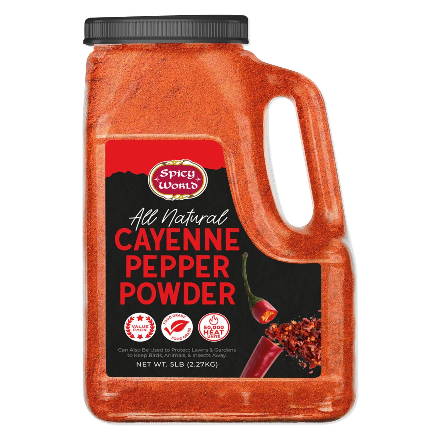 Spicy World Hot Cayenne Pepper Powder Bulk 5 LBS Jar - Red Ground Pepper 50,000 SHU Heat Unit - Gluten Free All Natural Red Pepper - For Commercial