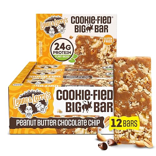 Lenny & Larry's Cookie-fied BIG BAR - Peanut Butter Chocolate Chip Vegan Protein Bars 12x90g - Healthy Snacks, 24g Plant Protein & 10g Prebiotic Fiber