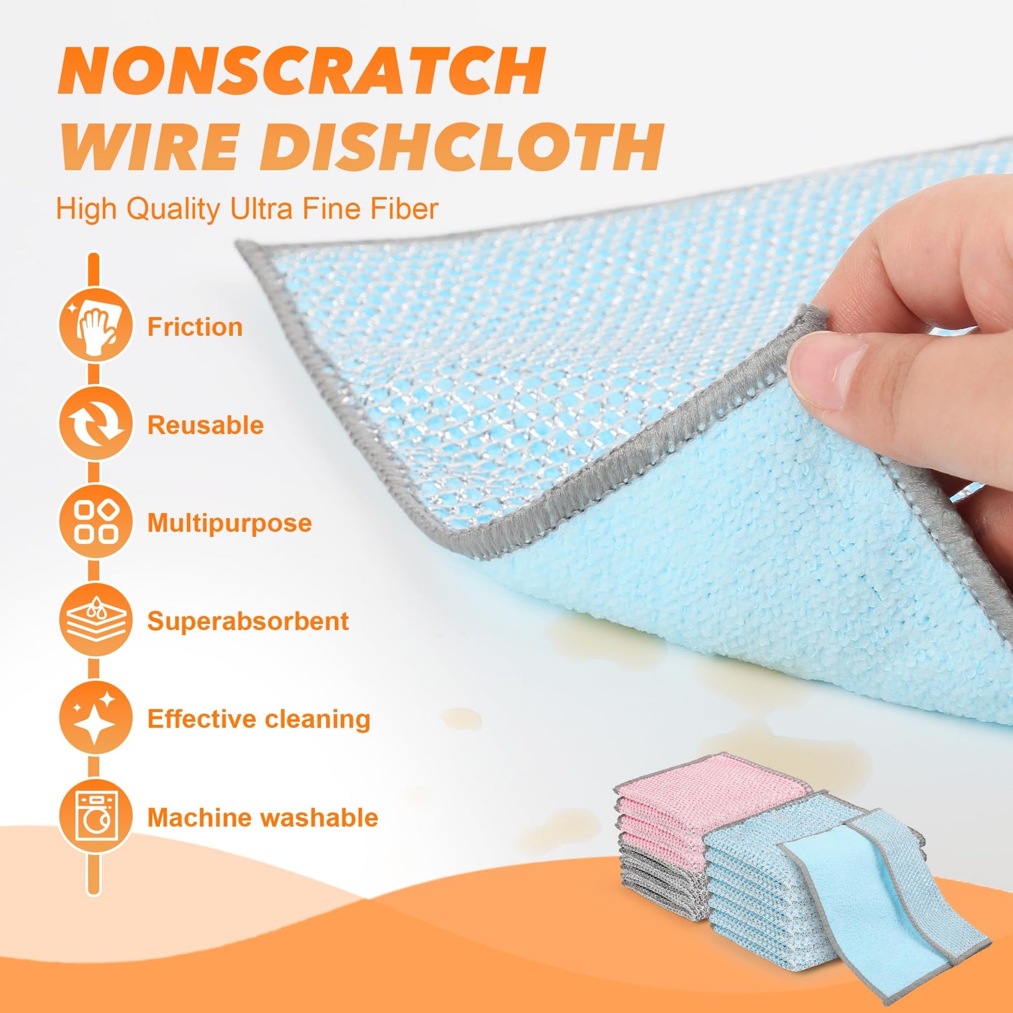 WYDZKJ 12Pack Multipurpose Wire Dishwashing Rags, Upgrade Non Scratch Wire Dishcloth, for Wet and Dry Use, Reusable Metal Scrubbing Microfiber Clean