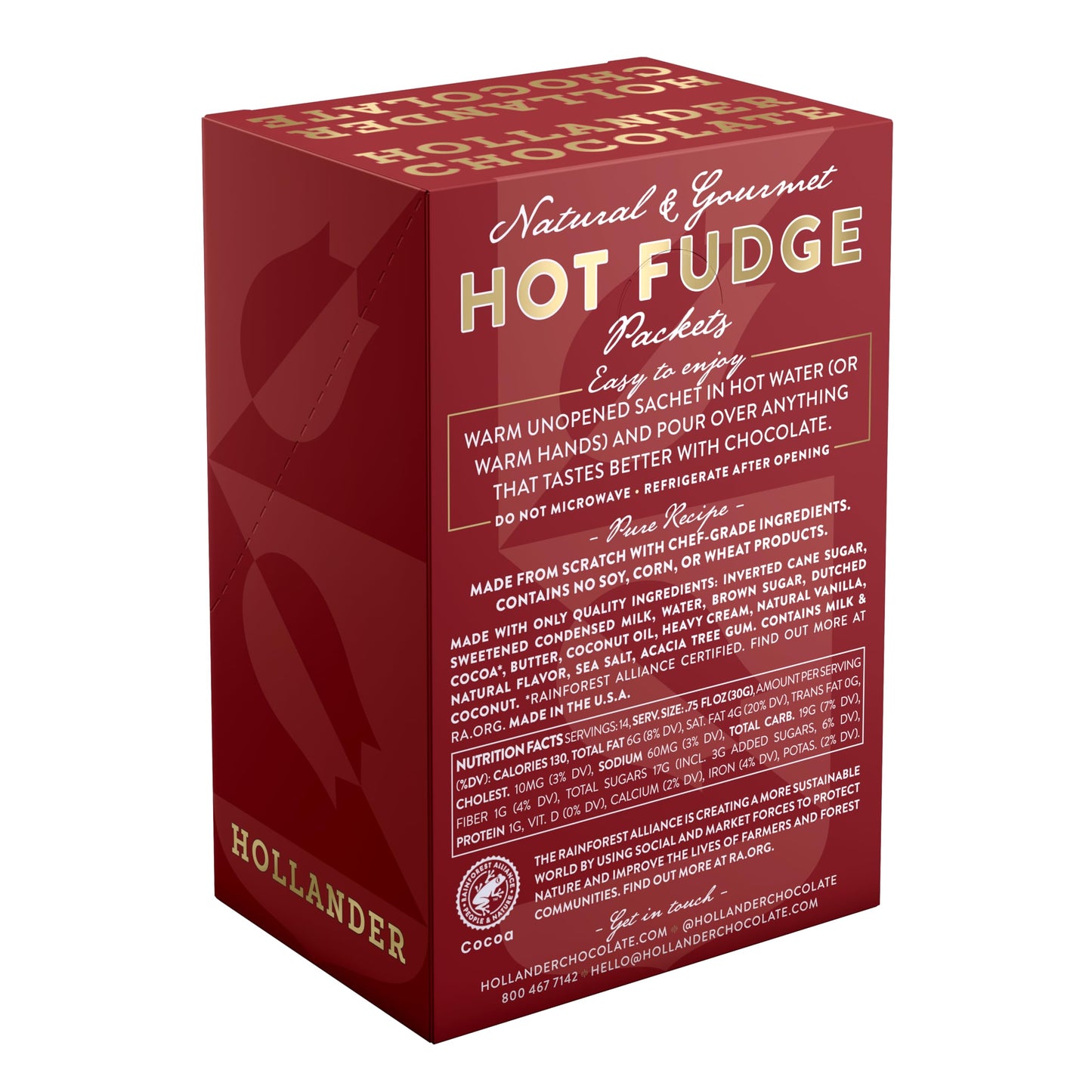 Hollander HOT FUDGE Sauce - 1.5 fl. oz. Two-Serving Packets | For Dessert, Gifts, Travel, Snacks | Chef Made Recipe with Authentic Ingredients |
