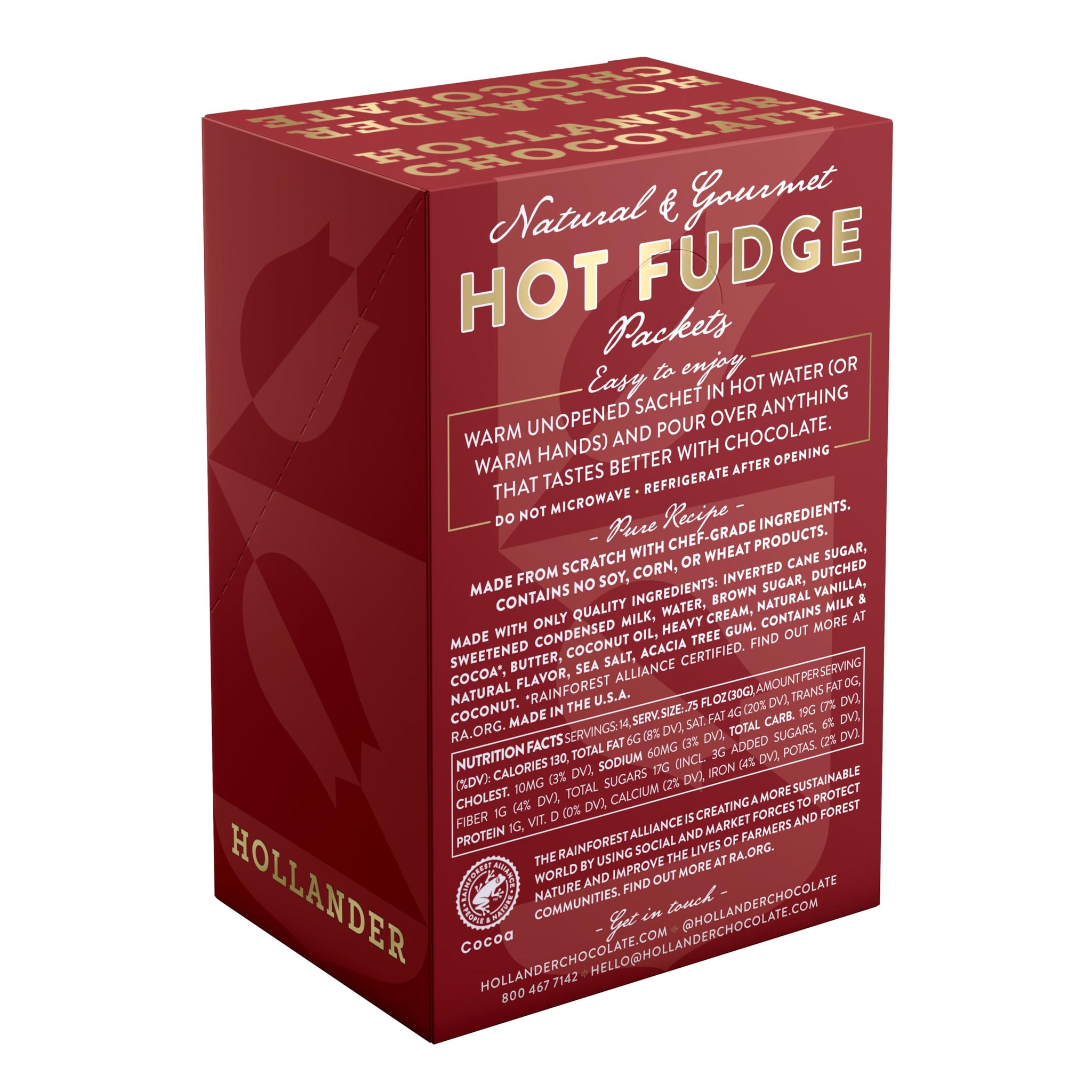 Hollander HOT FUDGE Sauce - 1.5 fl. oz. Two-Serving Packets | For Dessert, Gifts, Travel, Snacks | Chef Made Recipe with Authentic Ingredients |