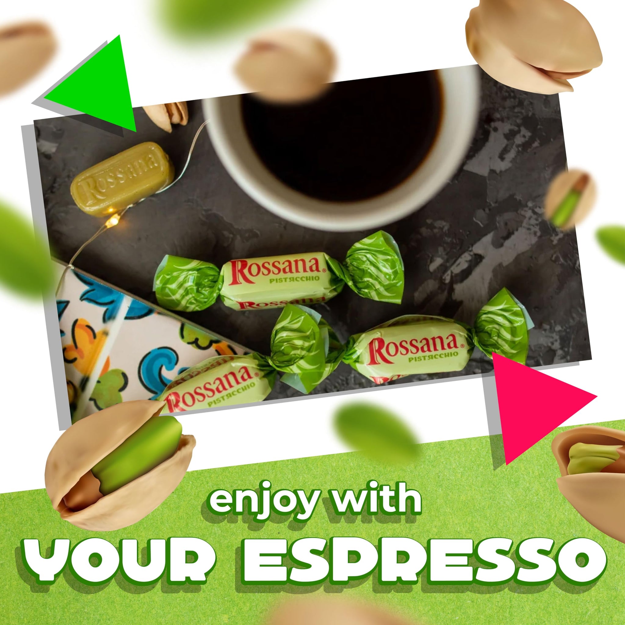 Fida Rossana Pistachio Hard Candy | 1 Pound Bag - 75 Count | Individually Wrapped Rossana Italian Candy | Rich Pistachio Cream Center | Filled Gourmet