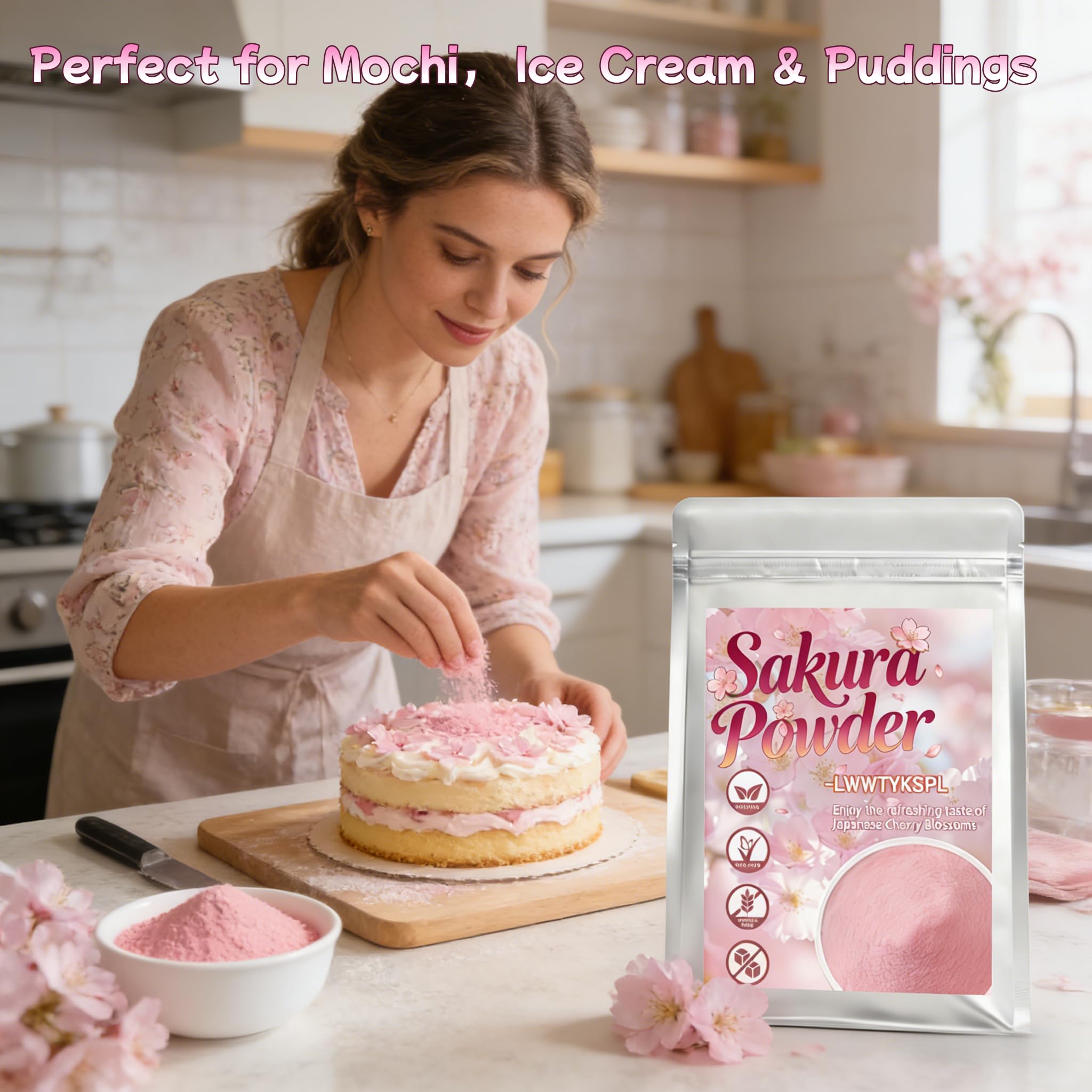 Organic Sakura Powder - Premium Cherry Blossom Powder for Baking, Lattes, Smoothies & Ice Cream - Natural Pink Food Coloring, Caffeine-Free Matcha