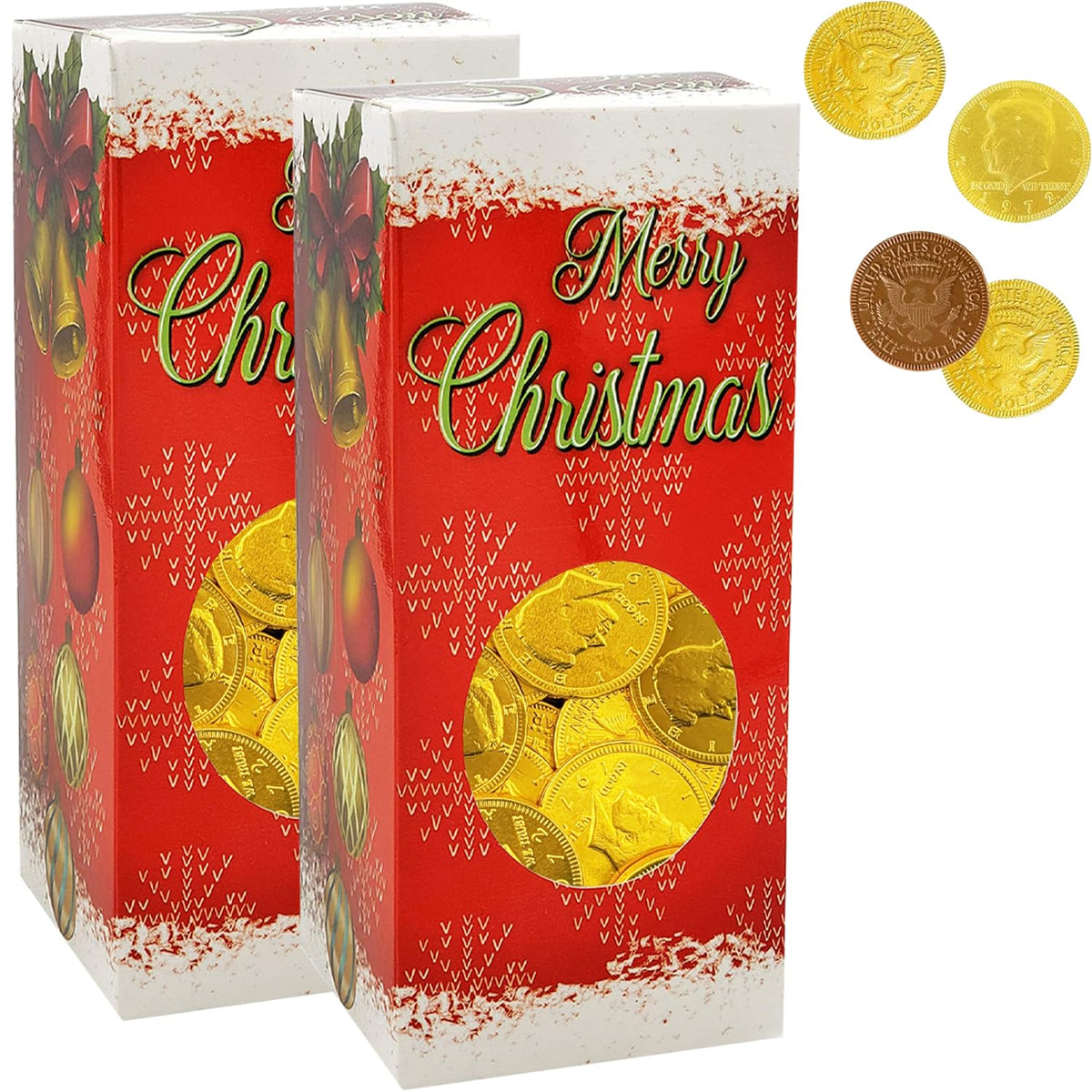 Fruidles Christmas Premium Belgian Milk Chocolate Gold Coins, Candy Stocking Stuffers, Nut-Free Chocolate Candy, 1Lb Box (2-Pack)