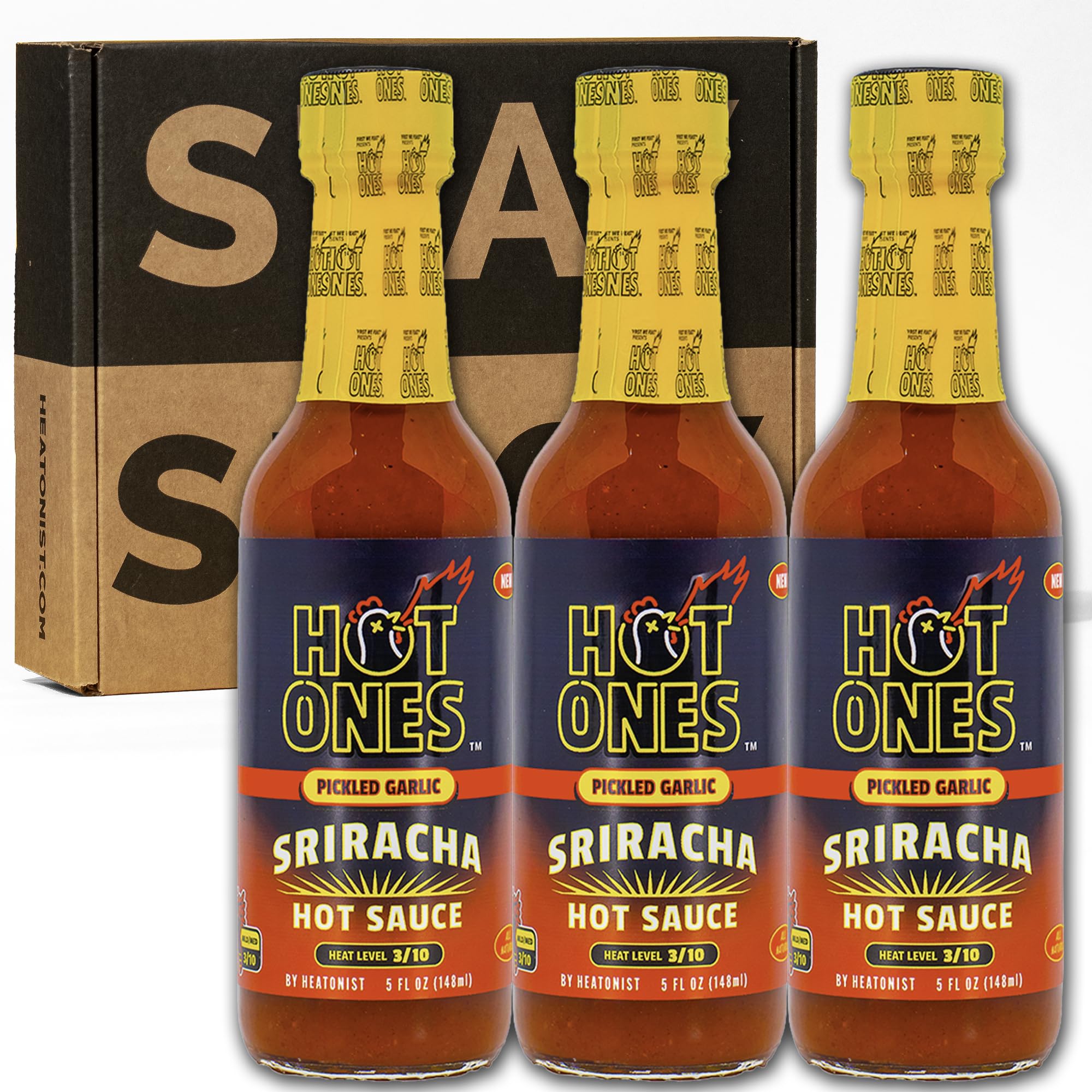 Hot Ones Pickled Garlic Sriracha Hot Sauce | Spicy, Savory Sriracha Made With Natural Ingredients | 5 Fl Oz. (3 Pack)