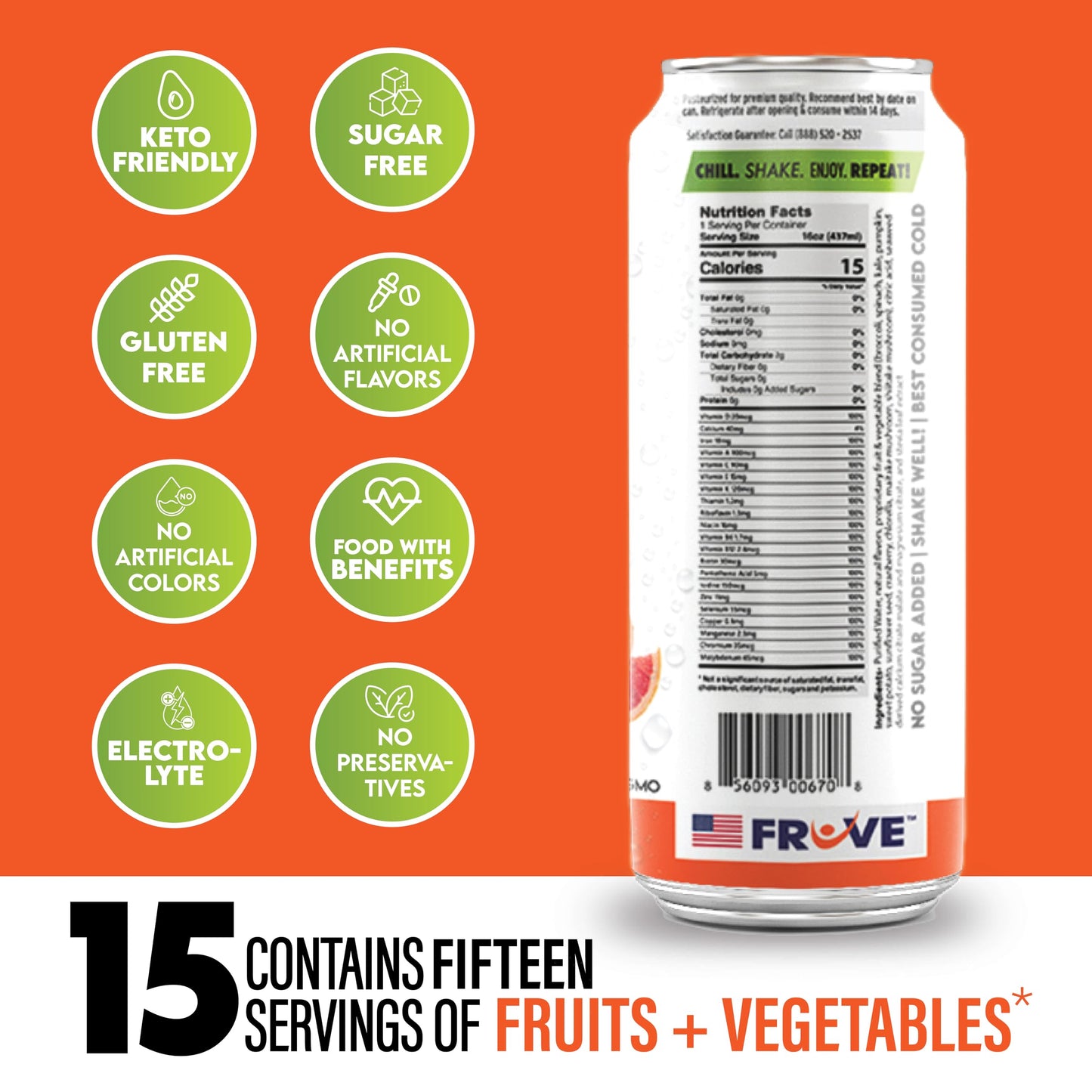 FrUve Super Water | Orange Grapefruit Flavor | 12 16oz Cans | Healthy Drink | Zero Sugar | Low Calorie Drink | Powerful Antioxidants | Boosts Immune