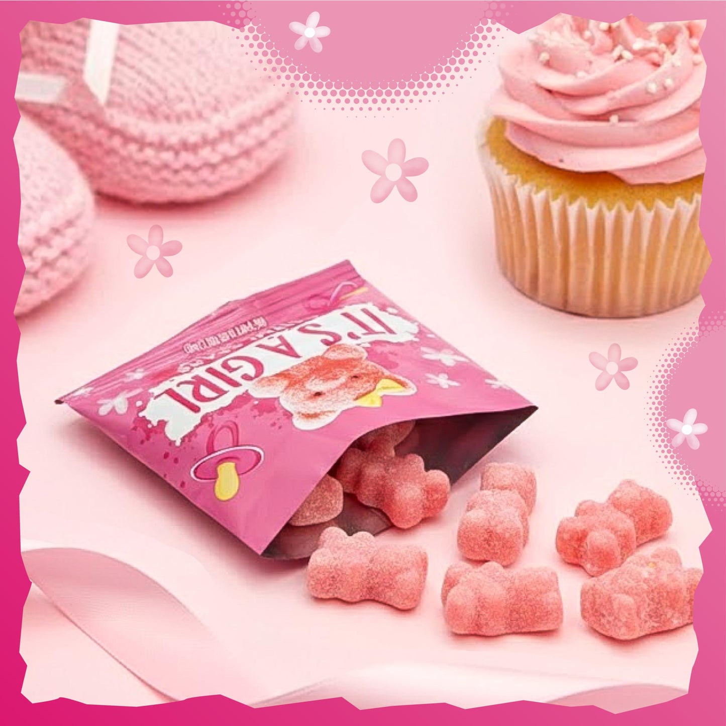 Its a Girl Candy | 12 Packs of Sour Gummies | Tutti Frutti Gummi Bears | Pink Candy for Baby Shower Favors | Gender Reveal Party Favors Individually