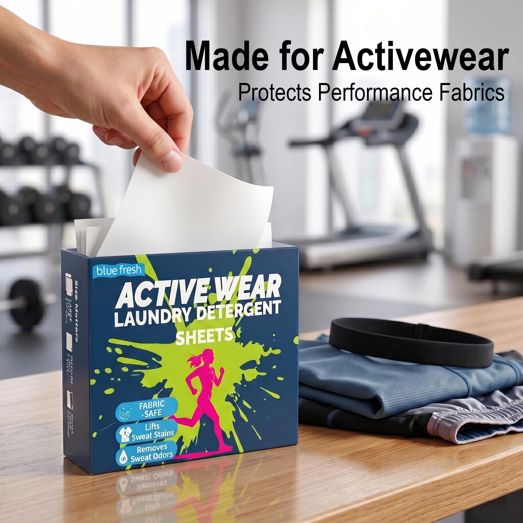 blue fresh Activewear Laundry Detergent Sheets - Gardenia Scent Sports Detergent Sheets for Sweat & Workout Clothes, Lipase Washer Sheets for Sport