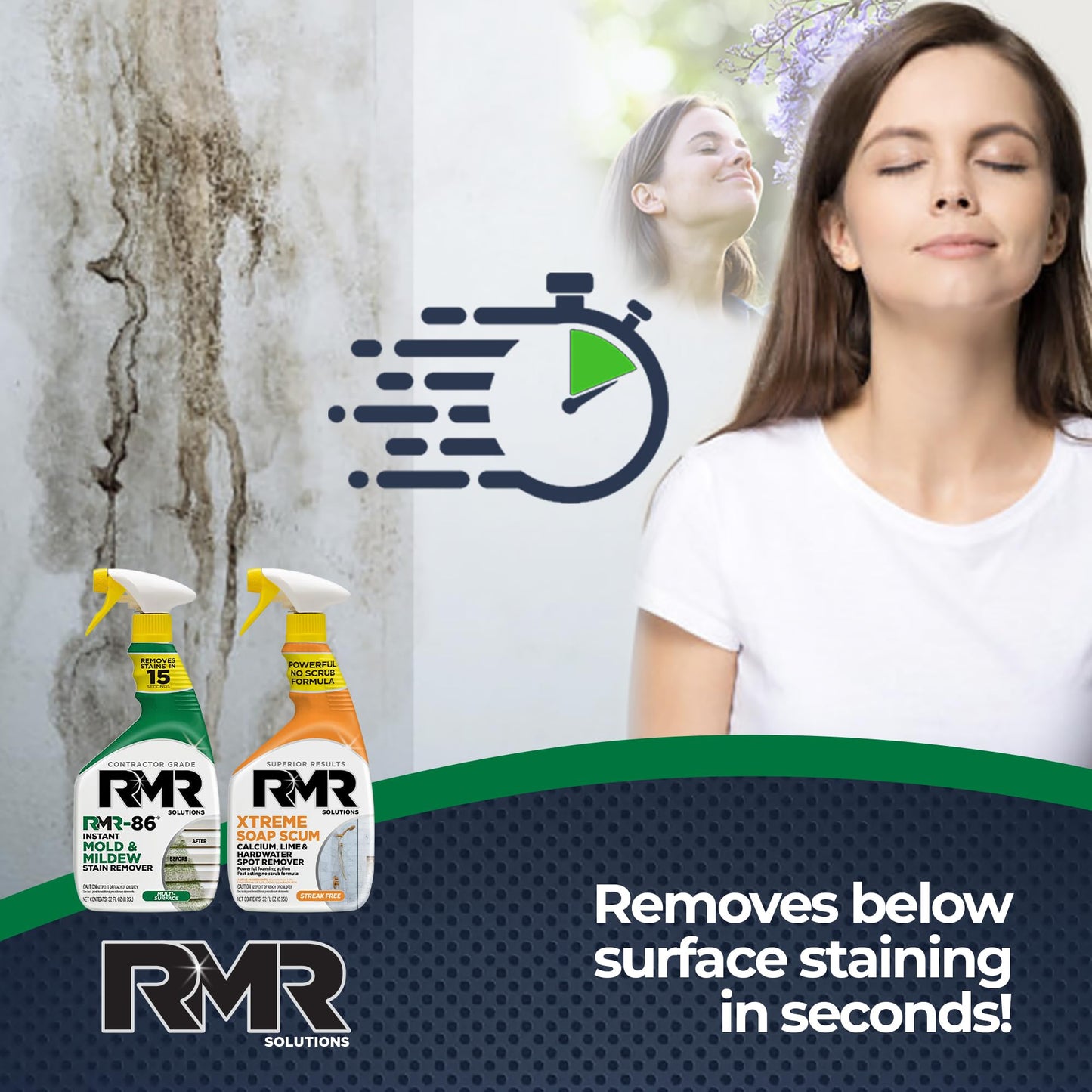 RMR Instant Mold & Mildew Stain Remover Spray + Xtreme Soap Scum Remover, No-Scrub Indoor/Outdoor Cleaning System for Bathroom, Shower, Siding