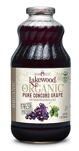 Lakewood Organic PURE Concord Grape Juice, 32 Fl Oz, Pack of 6