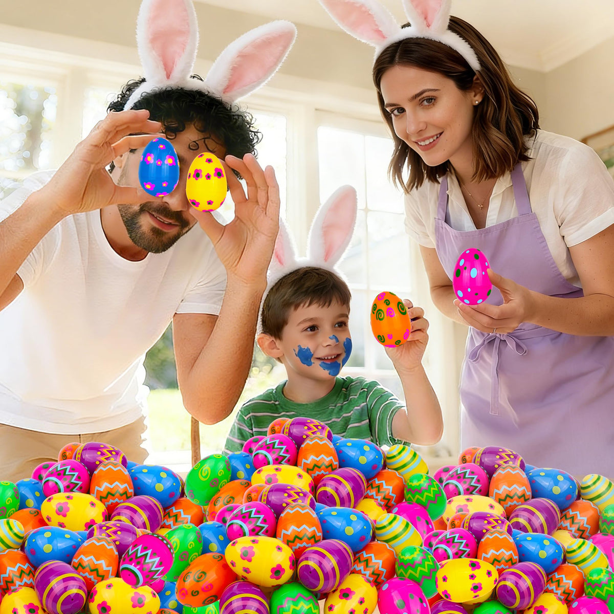 36 PCS 3.1" Plastic Printed Easter Eggs Bulk, Bright Colorful Fillable Empty Easter Eggs Bulks for Egg Hunt, Kids Easter Basket Stuffers Fillers