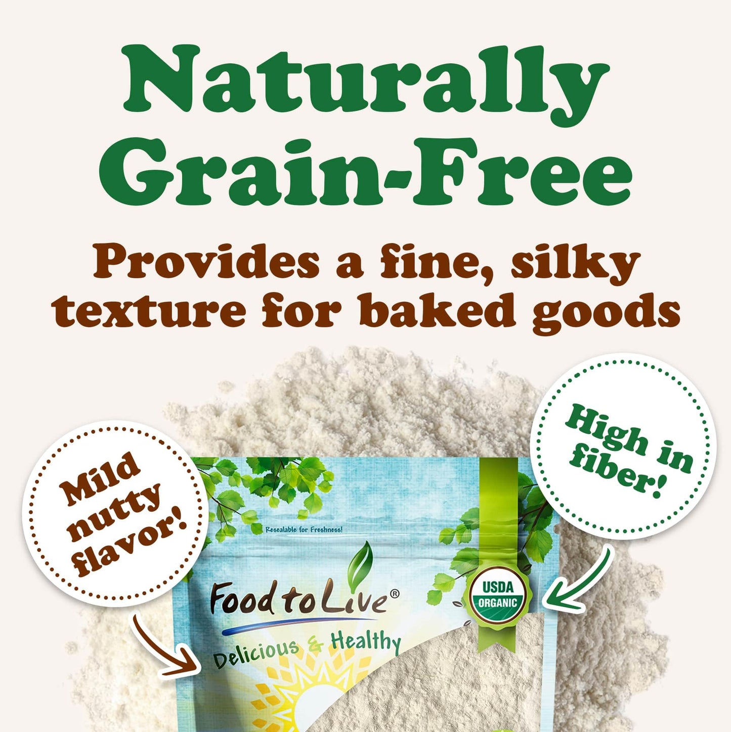 Food to Live Organic Cassava Flour, 8 Ounces - Non-GMO, Raw Yuca Root Powder, 100% Pure, Kosher, Vegan Superfood, Paleo, Bulk, Wheat Flour Substitute