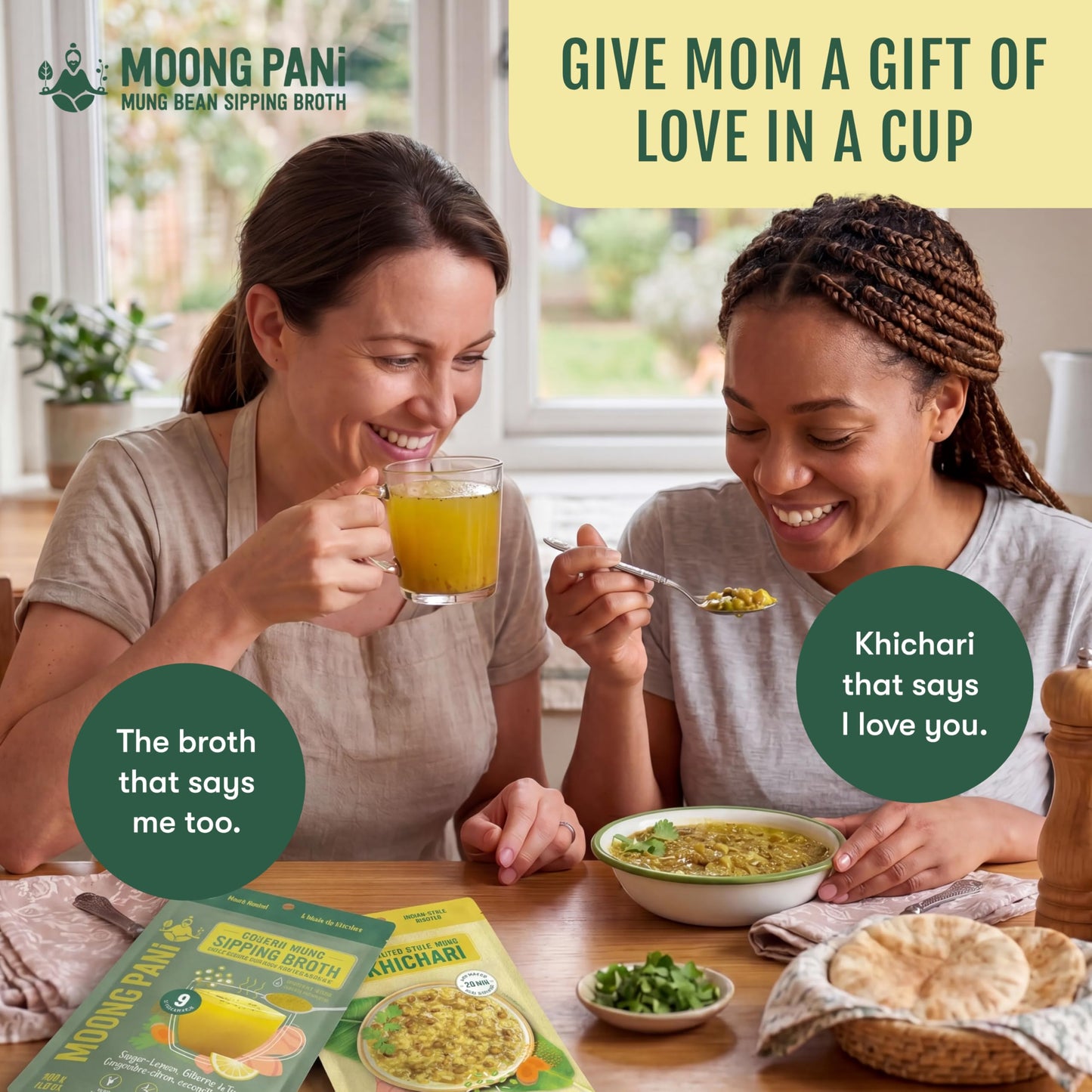 Moong Pani Whole Mung Sipping Broth Powder Roasted Garlic Black Pepper Turmeric | Plant Protein Vegan Bone Broth Alternative | High Fibre Gluten Free