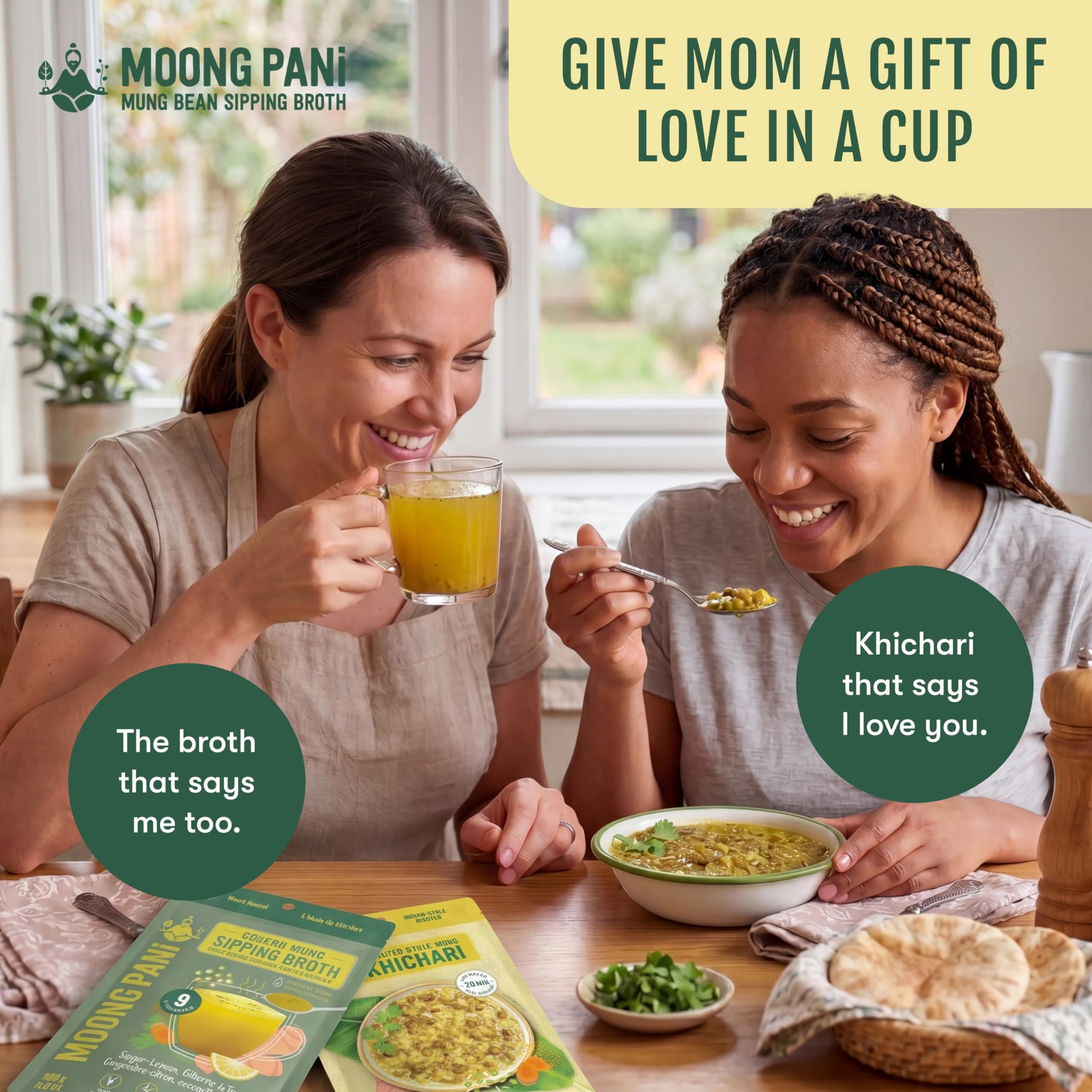 Moong Pani Whole Mung Sipping Broth Powder Roasted Garlic Black Pepper Turmeric | Plant Protein Vegan Bone Broth Alternative | High Fibre Gluten Free