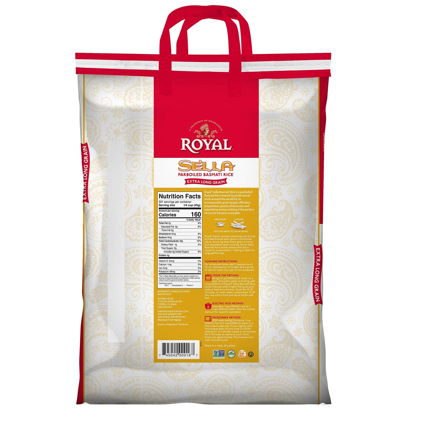 Royal Chef's Secret Sella Basmati Rice - Authentic Extra Long Grain Parboiled White Rice, 20 lb