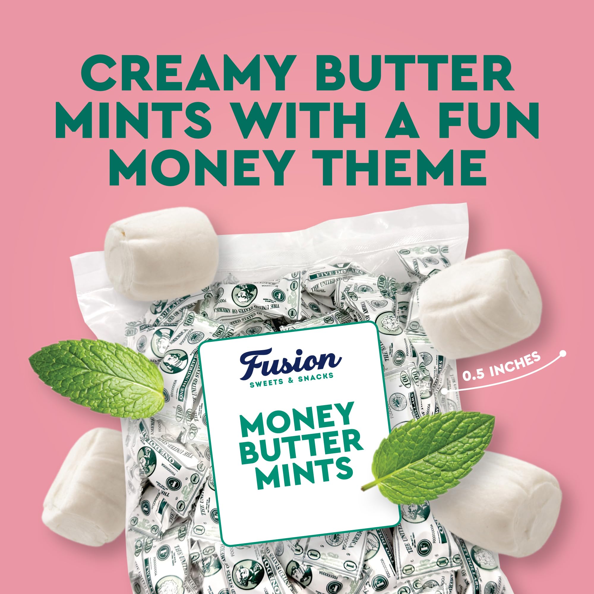 Money Buttermints Individually Wrapped, 100 Pieces | Creamy Mint Candy for Casino Party Favors, Trade Show Giveaways & Money Candy Gifts | Fun Dollar