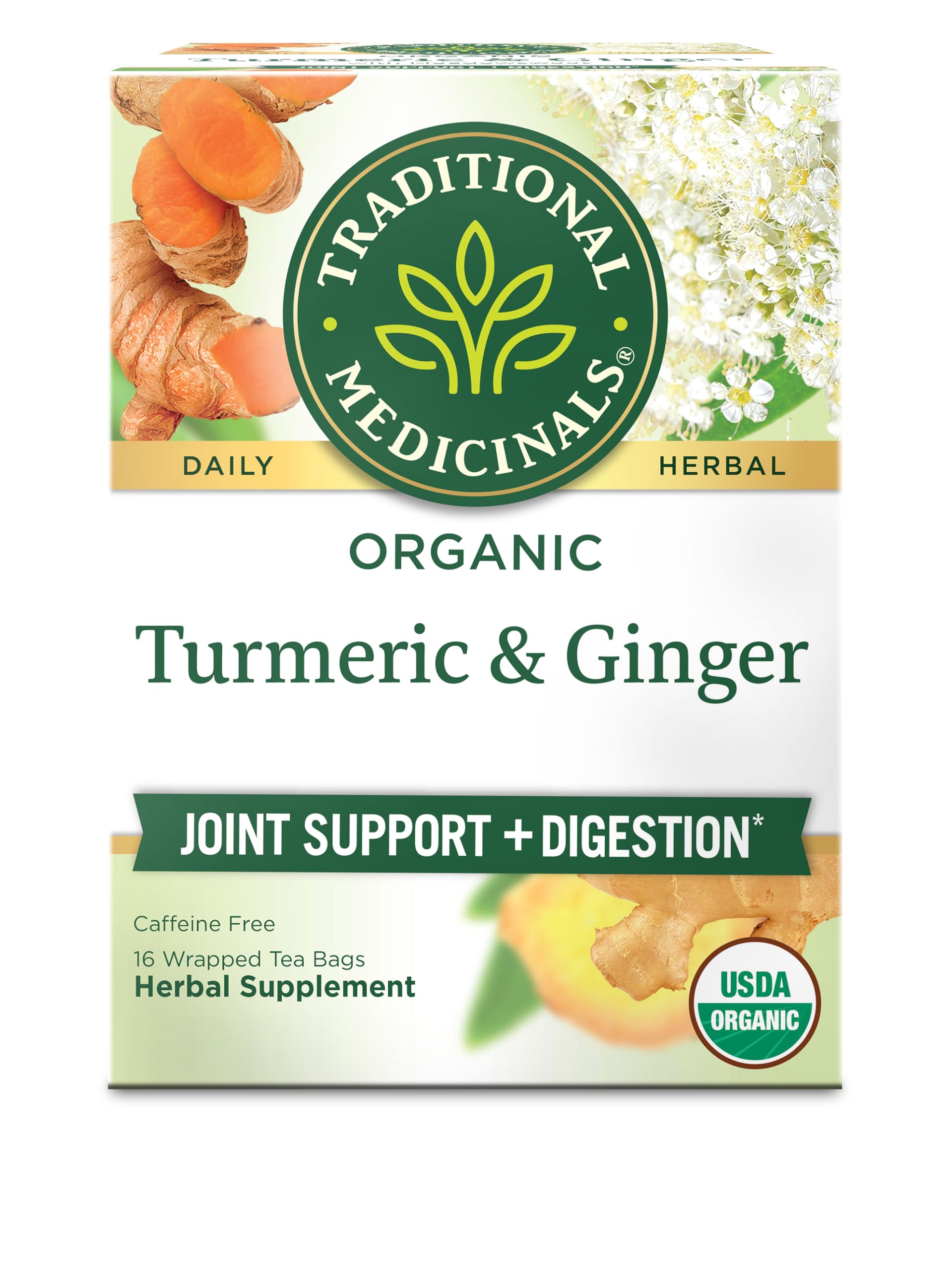 Traditional Medicinals Organic, Turmeric Tea with Ginger & Meadowsweet - Supports Normal Response to Inflammation - Kosher, Non-GMO, Caffeine-Free