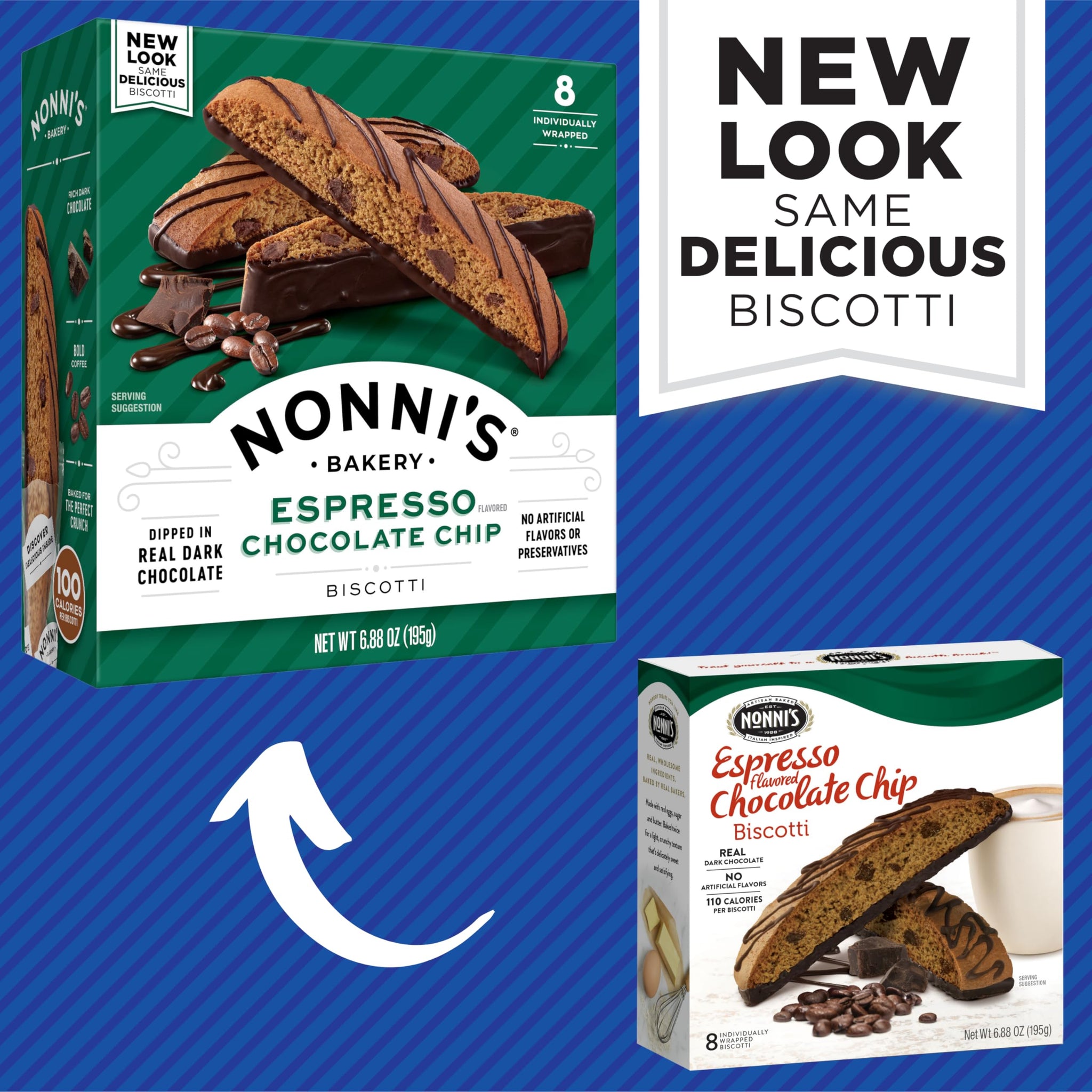 Nonni's Espresso Chocolate Chip Biscotti Cookies - 3 Boxes Espresso Coffee Cookies - Espresso Chocolate Chip Cookies w/Dark Chocolate - Italian