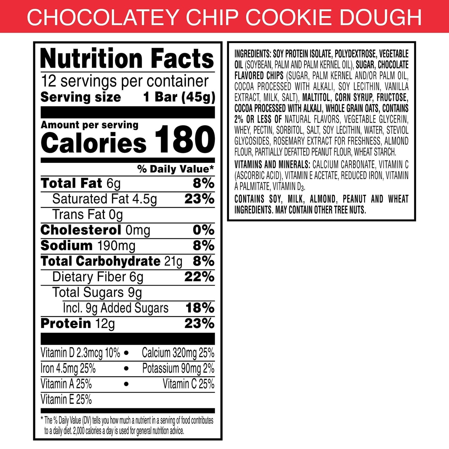 Special K Bar Protein Meal Bars, 12g Protein Snacks, Meal Replacement, Chocolatey Chip Cookie Dough, 19oz Box (12 Count)