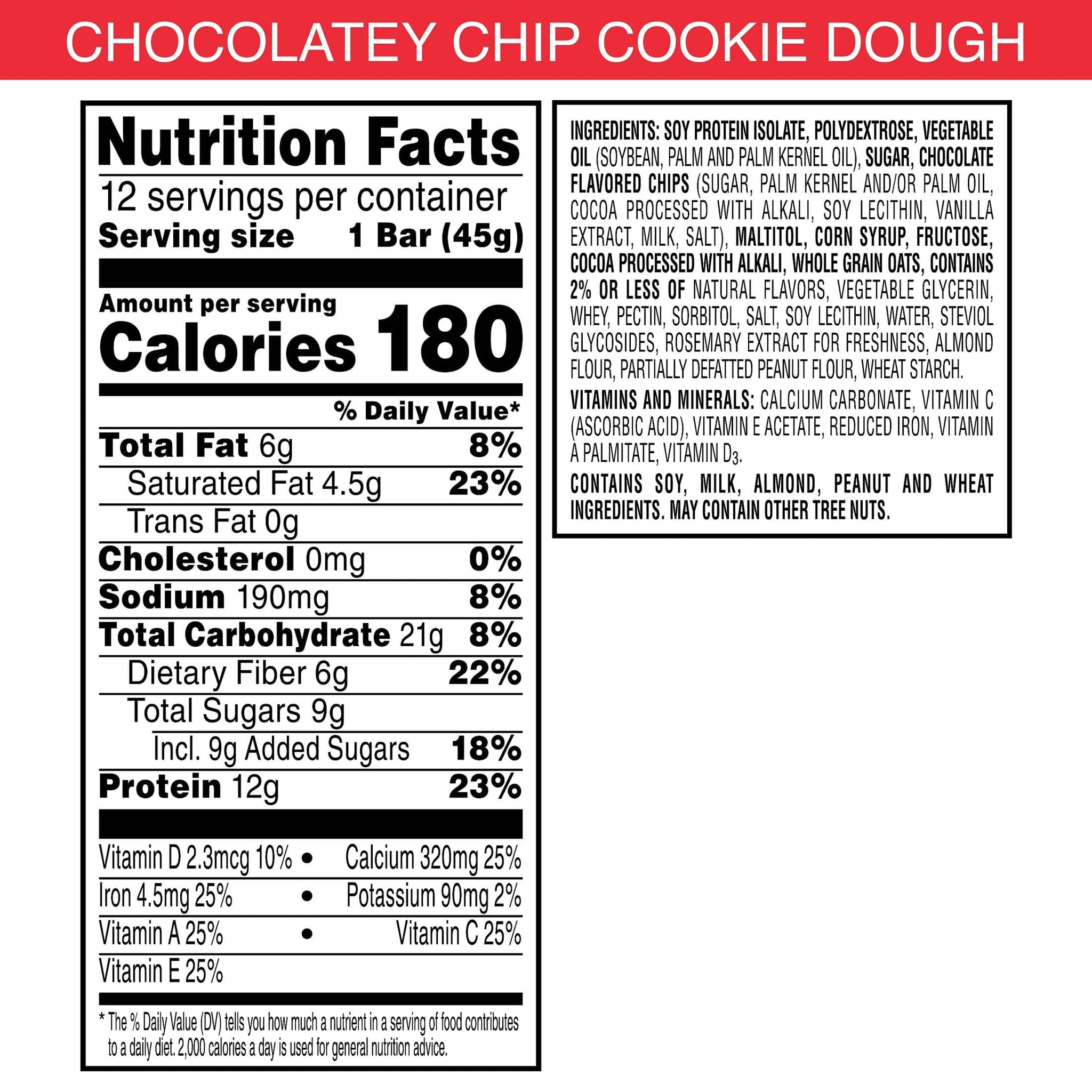 Special K Bar Protein Meal Bars, 12g Protein Snacks, Meal Replacement, Chocolatey Chip Cookie Dough, 19oz Box (12 Count)