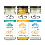 Watkins Popcorn Seasoning Multi-Flavor Variety Pack, 3-Pack (1 White Cheddar 3.3 oz., 1 Butter/Salt 5.3 oz., 1 Ranch 3.6 oz.)