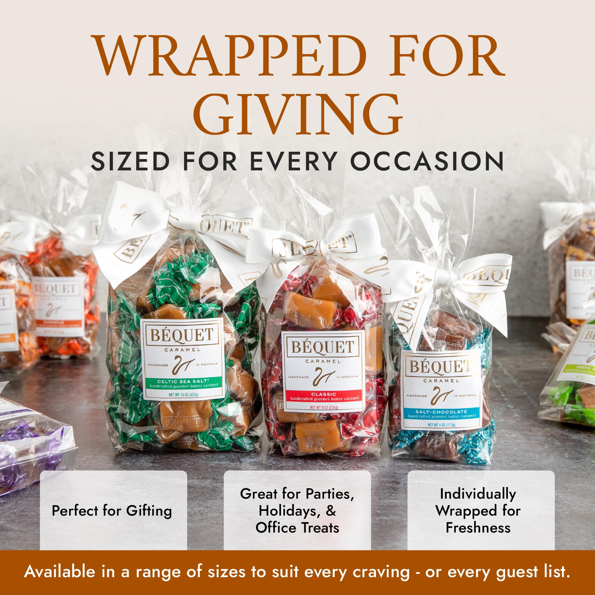 Béquet Caramel - Celtic Sea Salt Caramel - Gourmet Caramel Candy - Salted Caramel Candy Individually Wrapped - Made in Montana - Kosher (Star D)