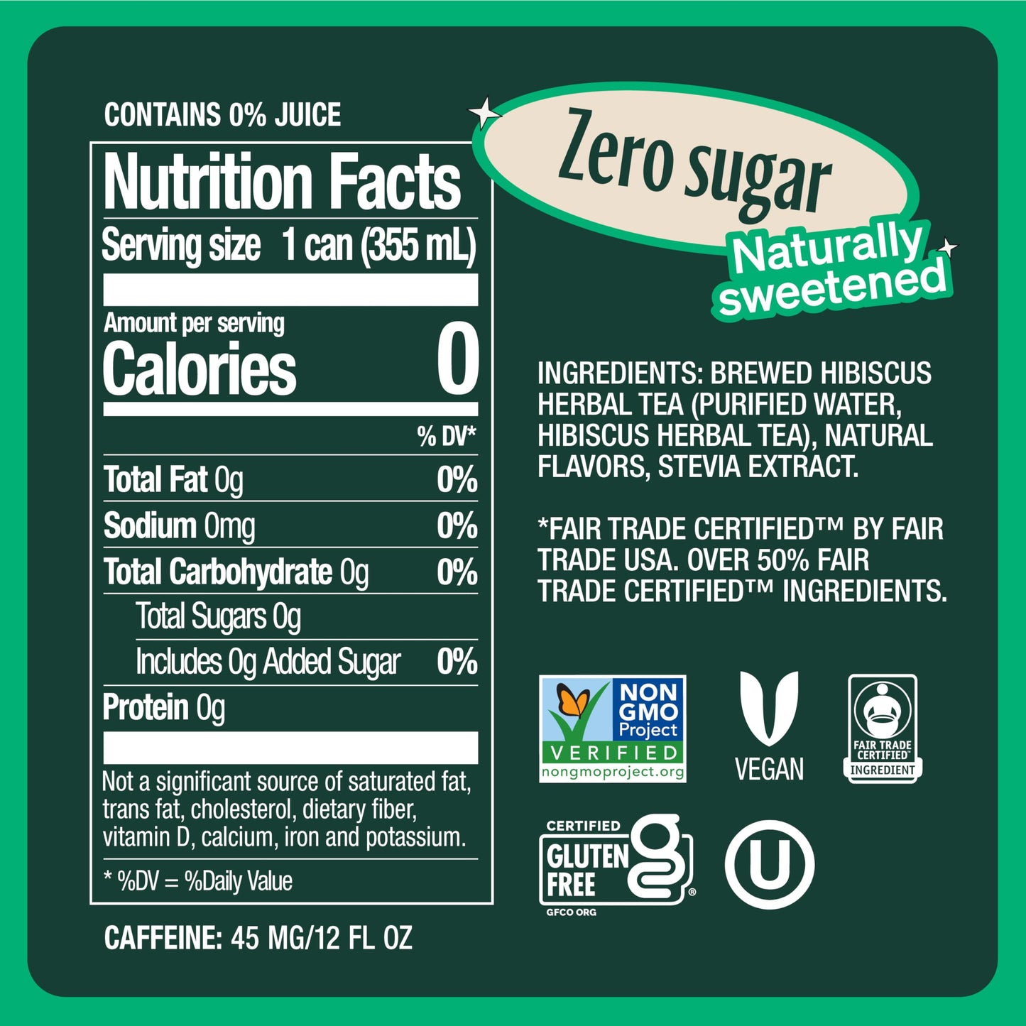 Zevia, Organic Caffeine Free Sweetened Hibiscus Passionfruit Tea, 12 Fl Oz