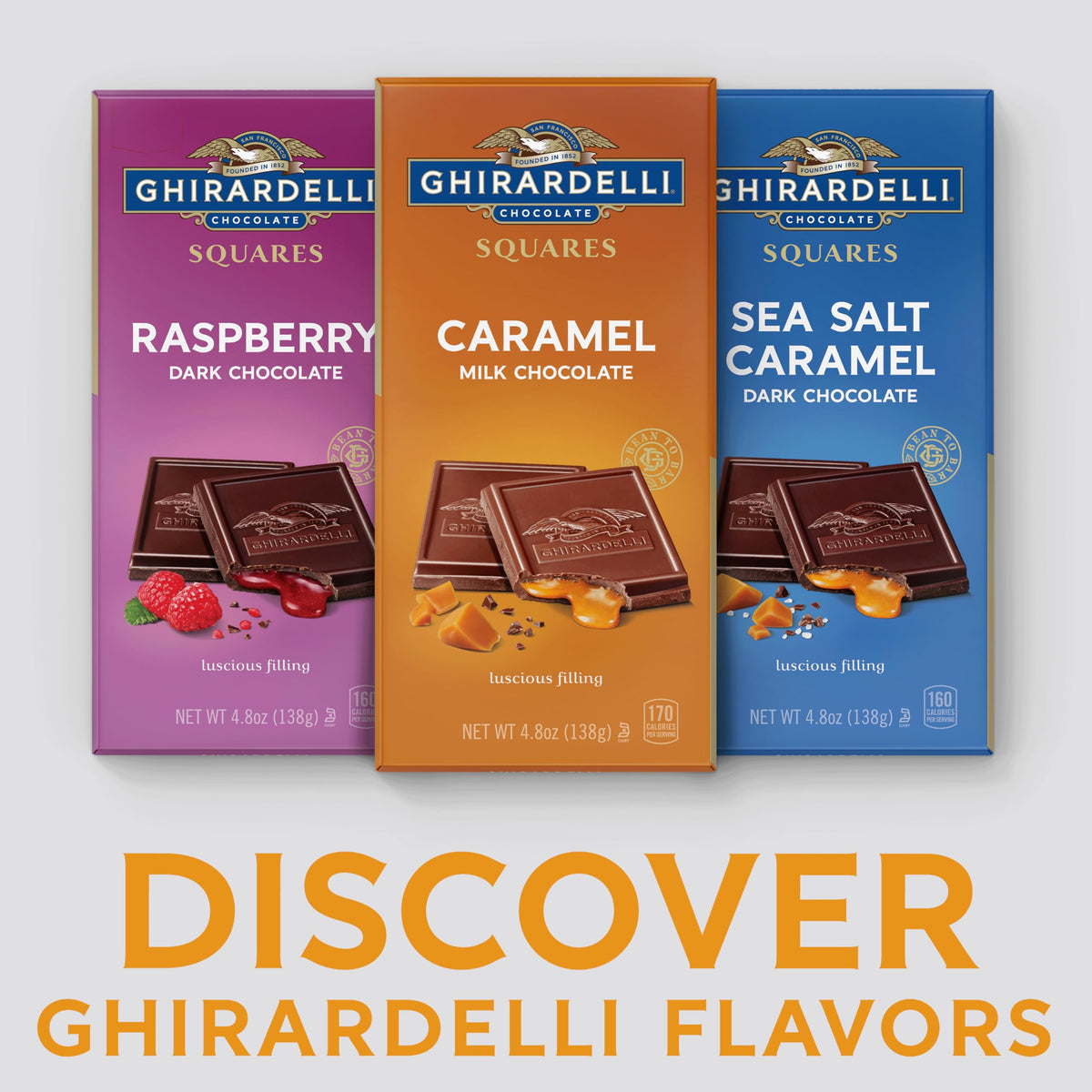 GHIRARDELLI Caramel Milk Chocolate Squares Bar, 4.8 OZ Bar (10 Bars)