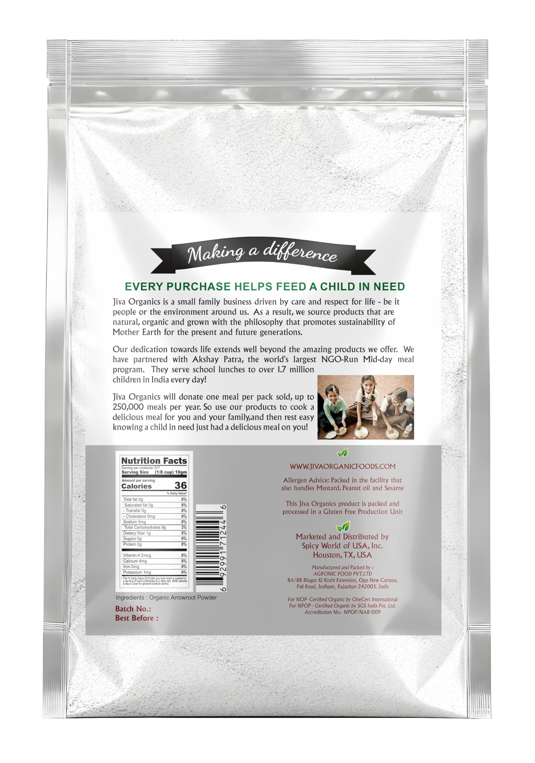 Jiva Organics Organic Arrowroot Flour (Powder) 5 Pound Bag - Raw, Non-GMO, Gluten Free