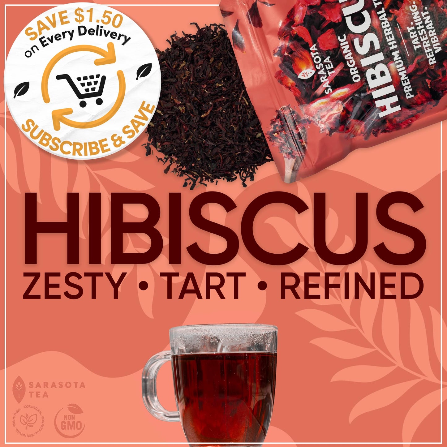 Organic Hibiscus 1lb Loose Leaf Tea | Naturally Tart & Refreshing Herbal Tea | Caffeine-Free | Dried Hibiscus Flowers for Hot or Iced | Non-GMO |