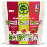 Happy Village Organic Mini Fig & Nut Bars, VARIETY (24 Packs, 0.7 OZ each), No Refined Sugar, Kosher, Non-GMO, Gluten Free, Vegan, Good Source