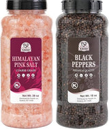 52USA Whole Black Peppercorns 18 oz + Himalayan Pink Salt (Coarse Grain) 39 oz, Salt and Pepper Grinder, Black Peppercorn Refil, Kosher Salt for
