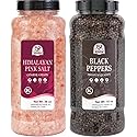 52USA Whole Black Peppercorns 18 oz + Himalayan Pink Salt (Coarse Grain) 39 oz, Salt and Pepper Grinder, Black Peppercorn Refil, Kosher Salt for