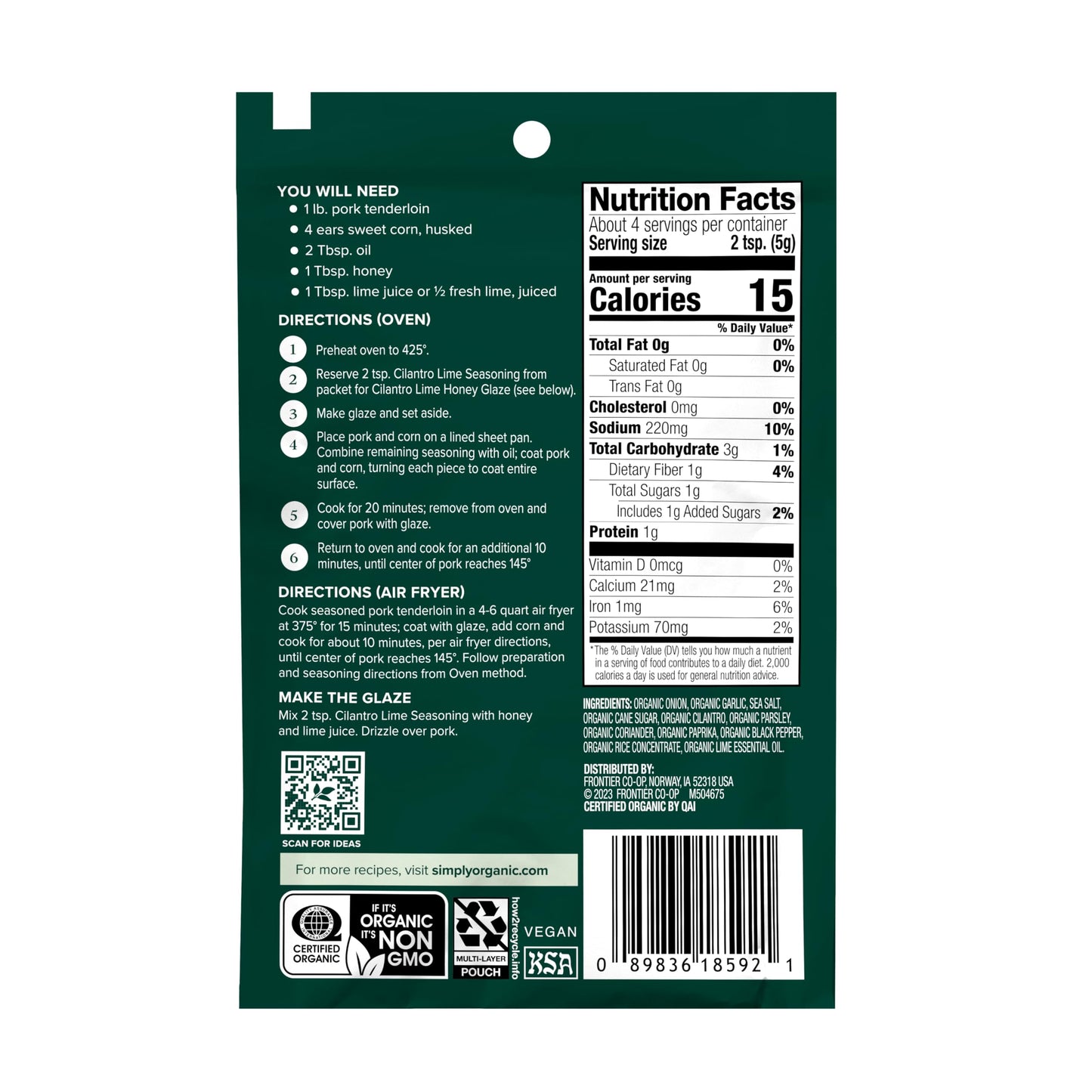 Simply Organic Sheet Pan Seasoning, Cilantro Lime, 0.71 Ounce (Pack of 1)