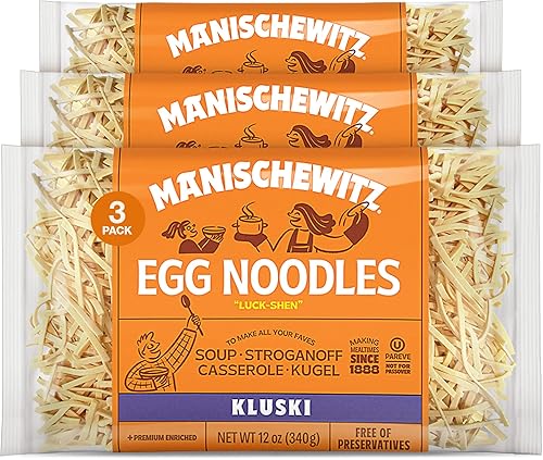 Manischewitz Kluski Egg Noodles 12oz (3 Pack) | Homestyle Taste & Texture, Premium Enriched, Low Sodium, No Preservatives