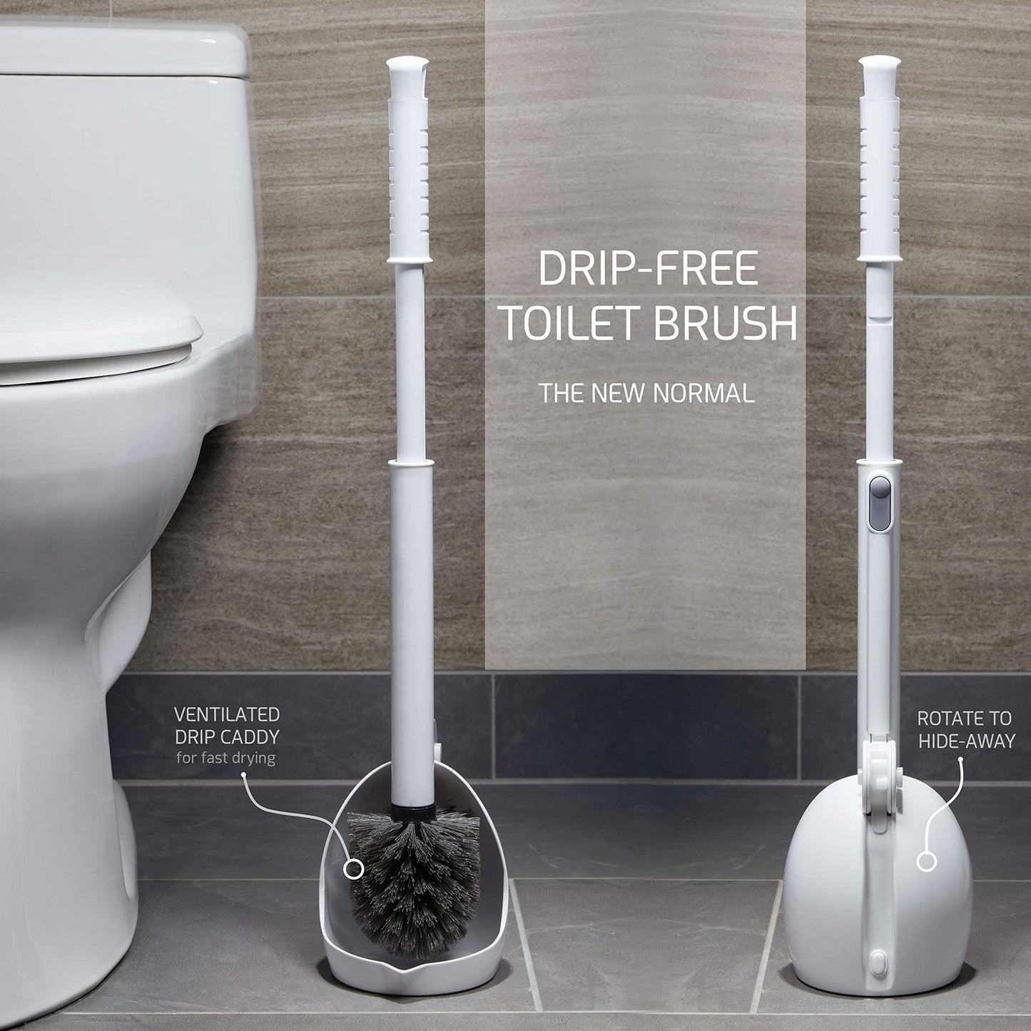 ELYPRO Toilet Brush with Holder - Drip-Free Hygienic Bathroom Scrubber with No-Drip Caddy, Built-in Spout, Fast-Drying Ventilated Design, Compact