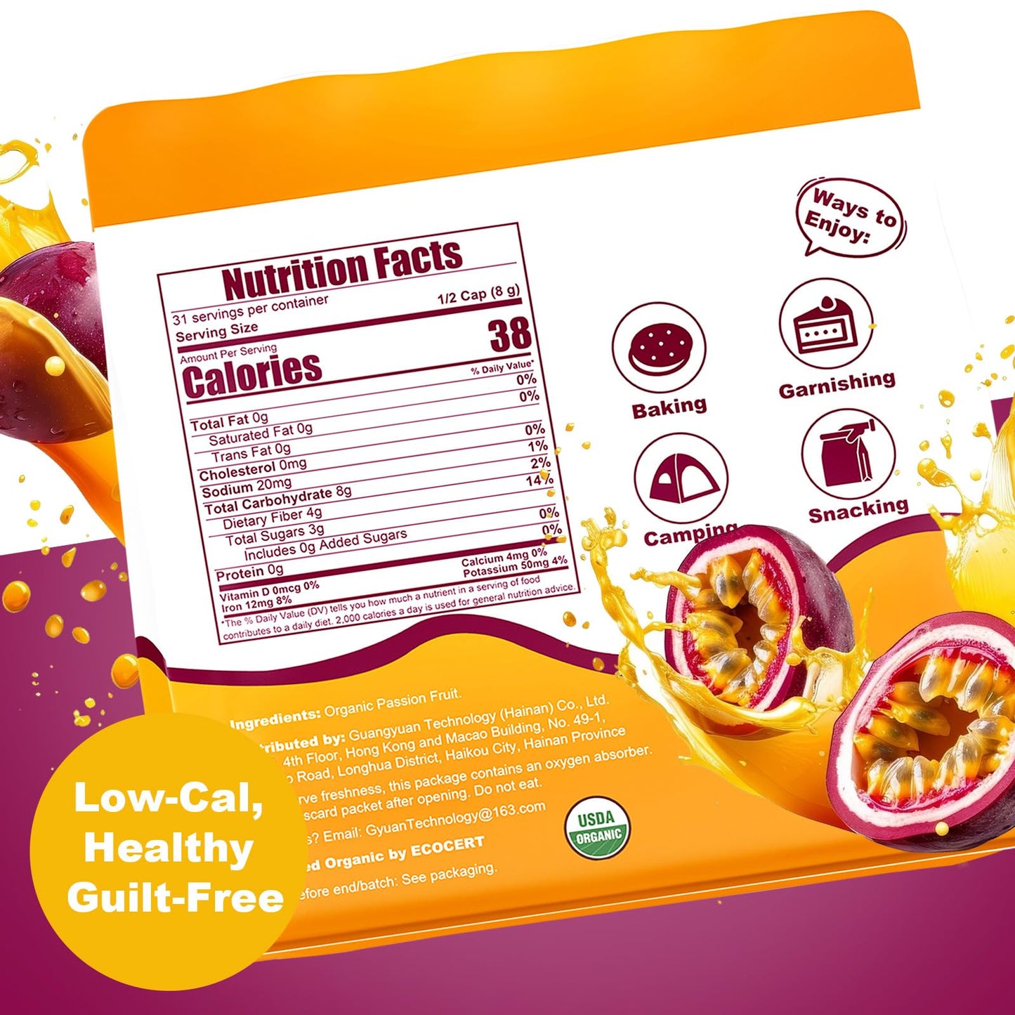 Organic Freeze Dried Passion Fruit Chunks, 9oz/255g | No Additives, Non-GMO, Gluten-Free & Unsweetened | Crunchy Dehydrated Fruits for Smoothies